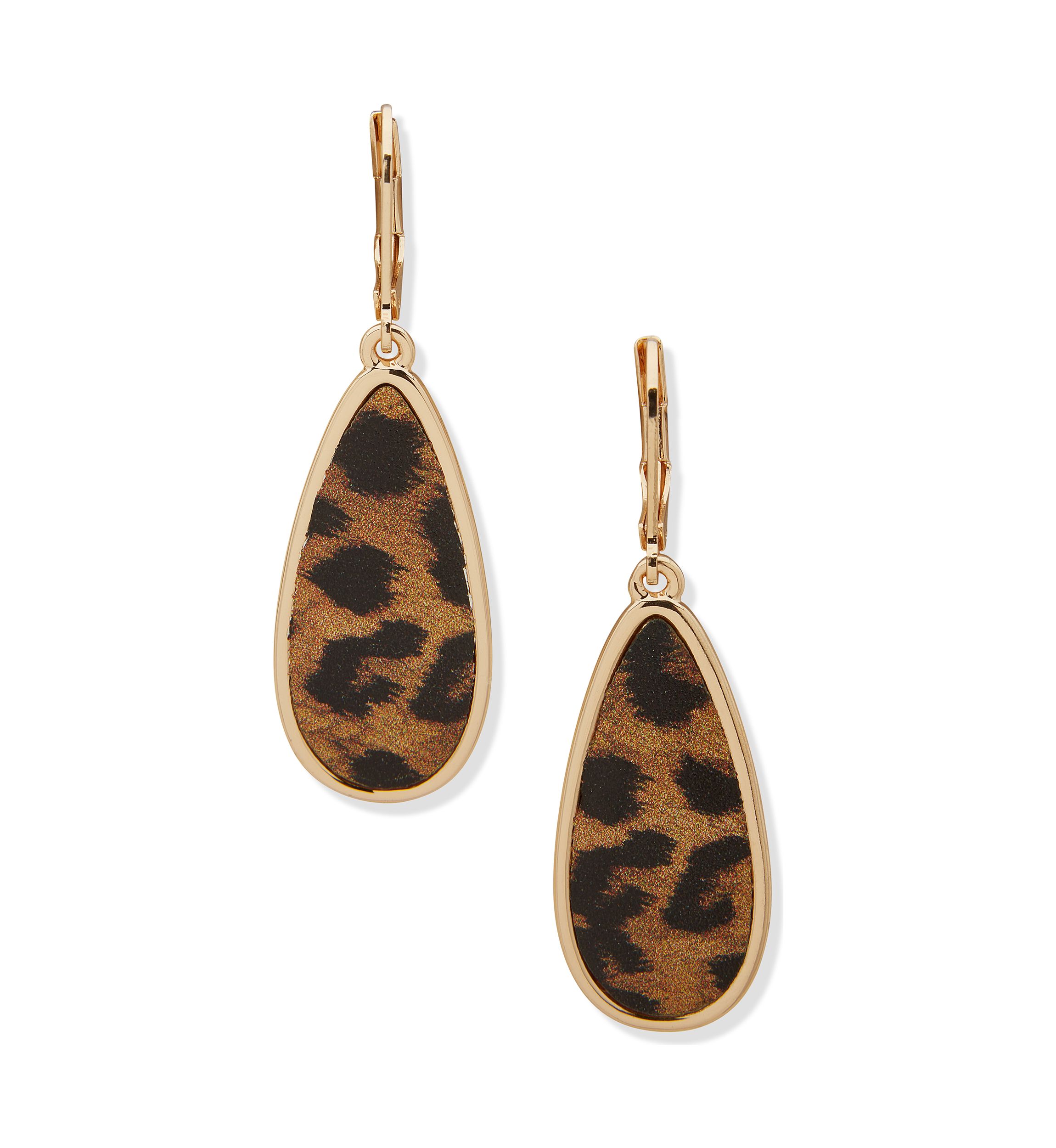 Gold Tone Brown Large Teardrop Earrings