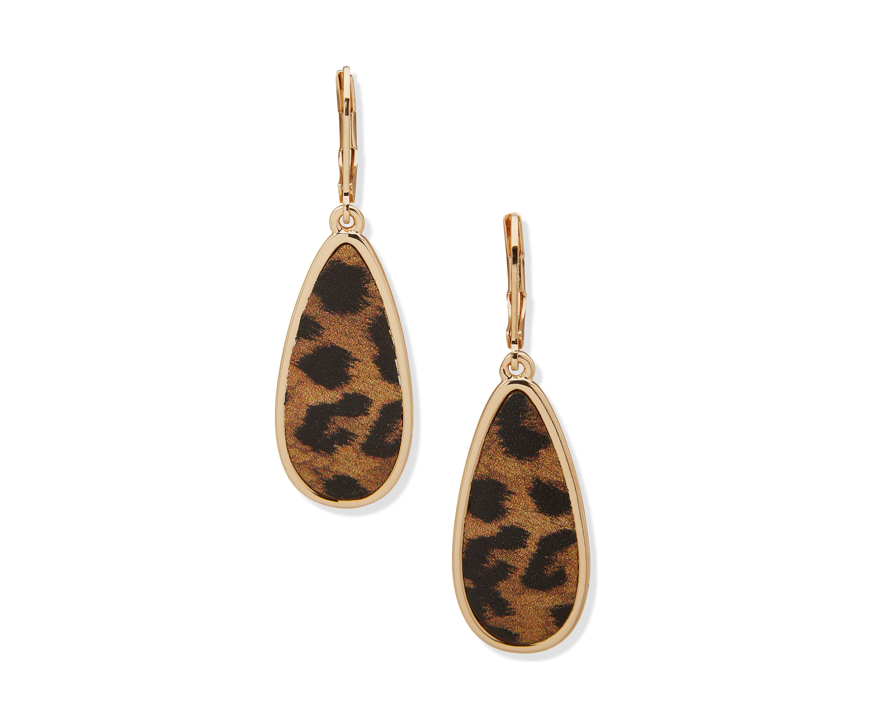 Gold Tone Brown Large Teardrop Earrings