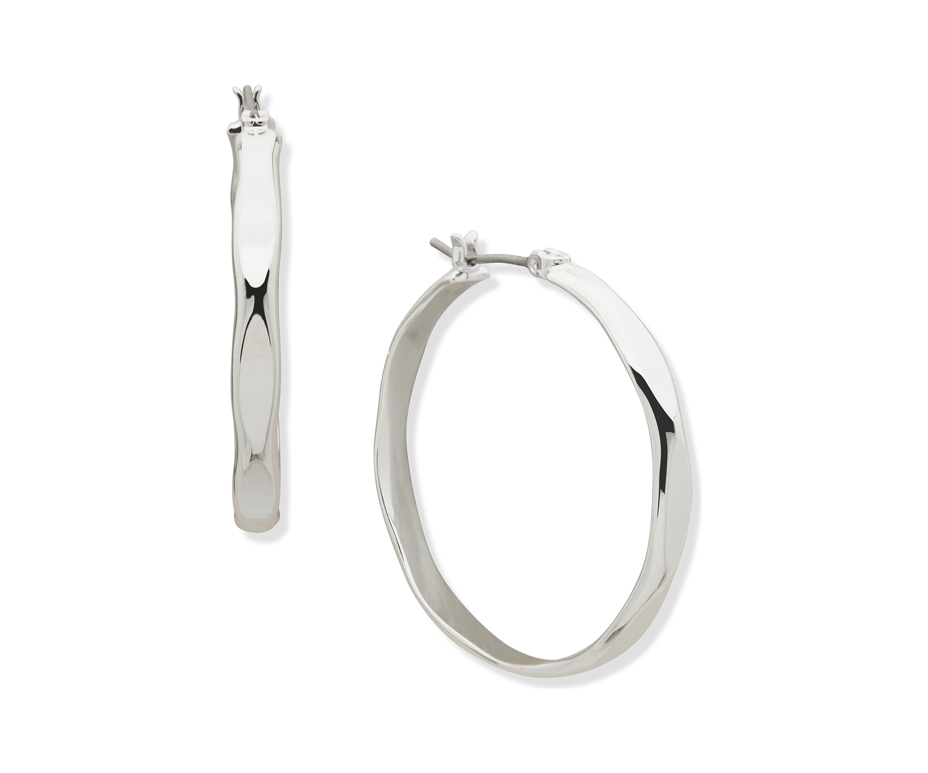 Metal Tone 33 Millimeter Flat Wavy Hoop Earrings