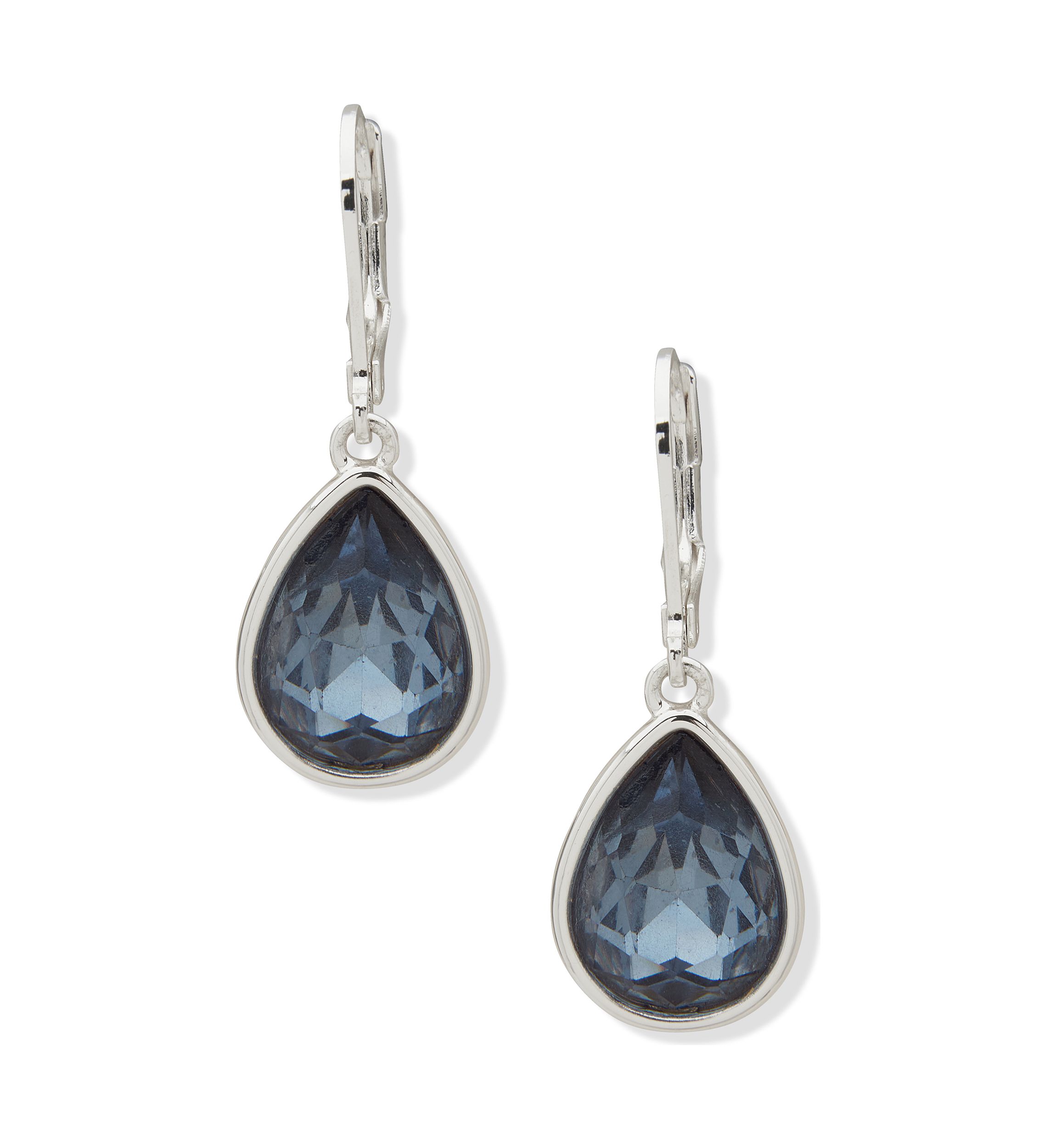 Silver Tone Denim Blue Stone Drop Earrings