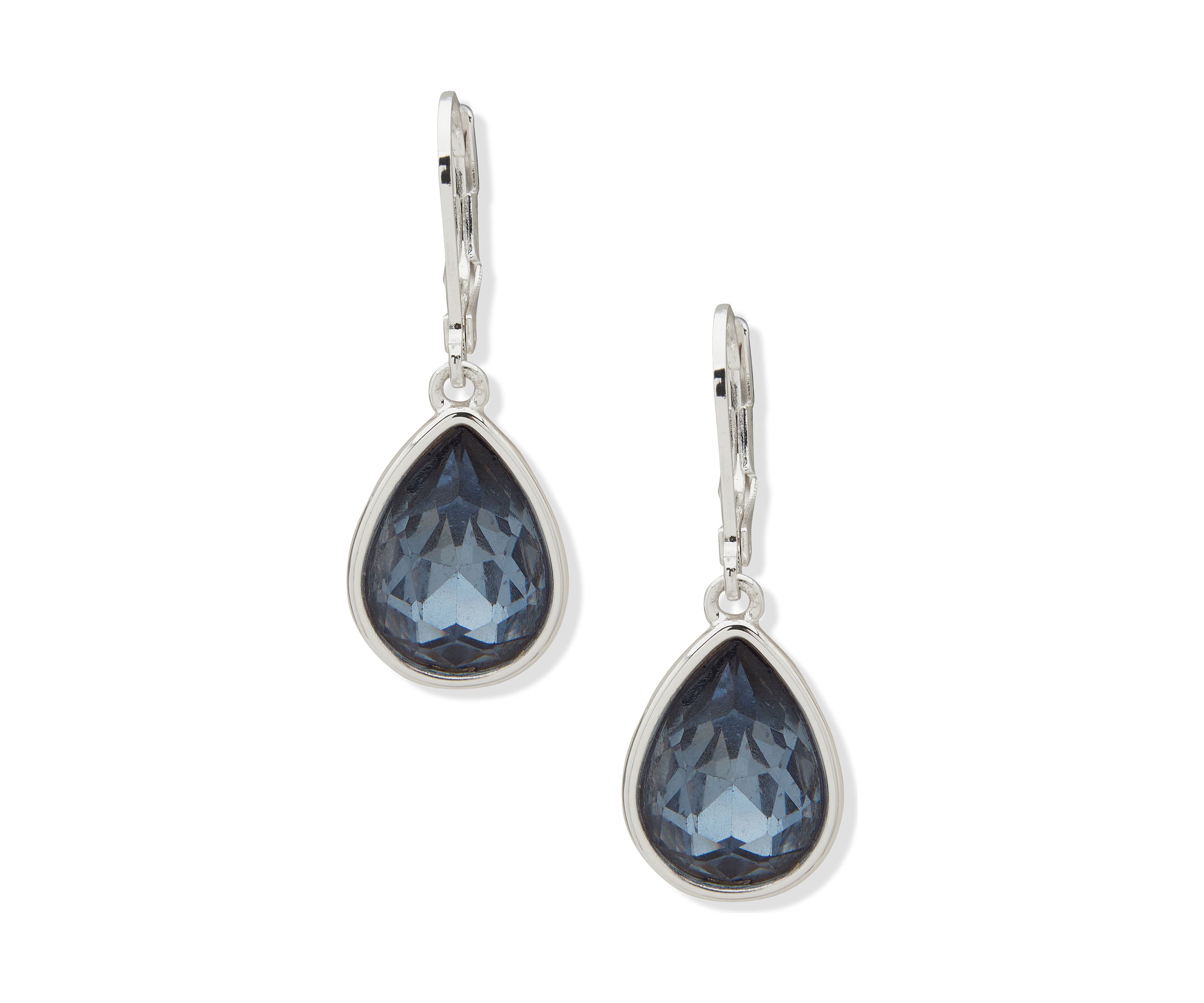 Silver Tone Denim Blue Stone Drop Earrings