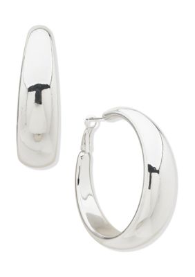 Silver Tone 53 Millimeter Puffy Tapered Hoop Earrings