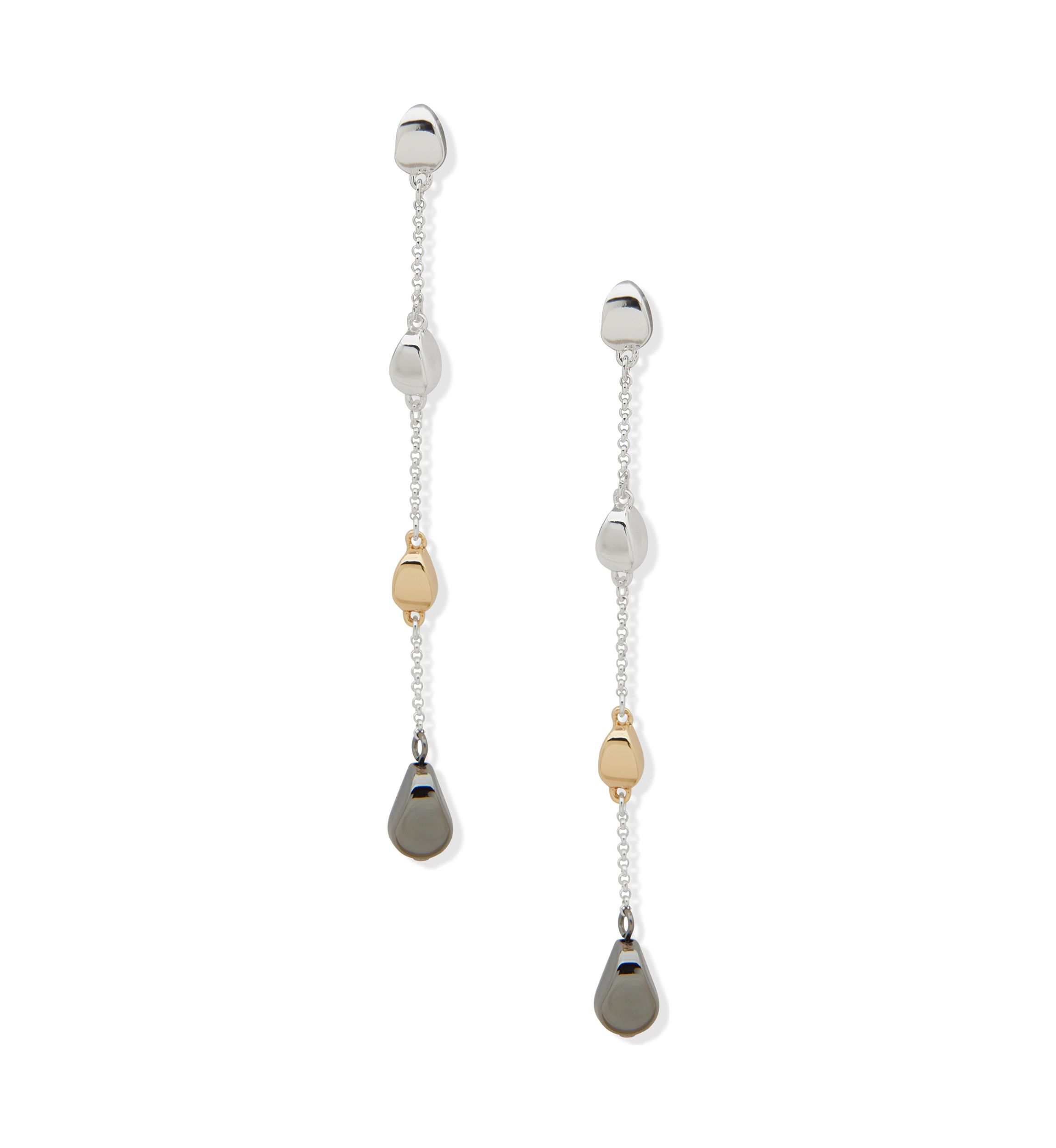 Tri Tone Bead Linear Post Earrings