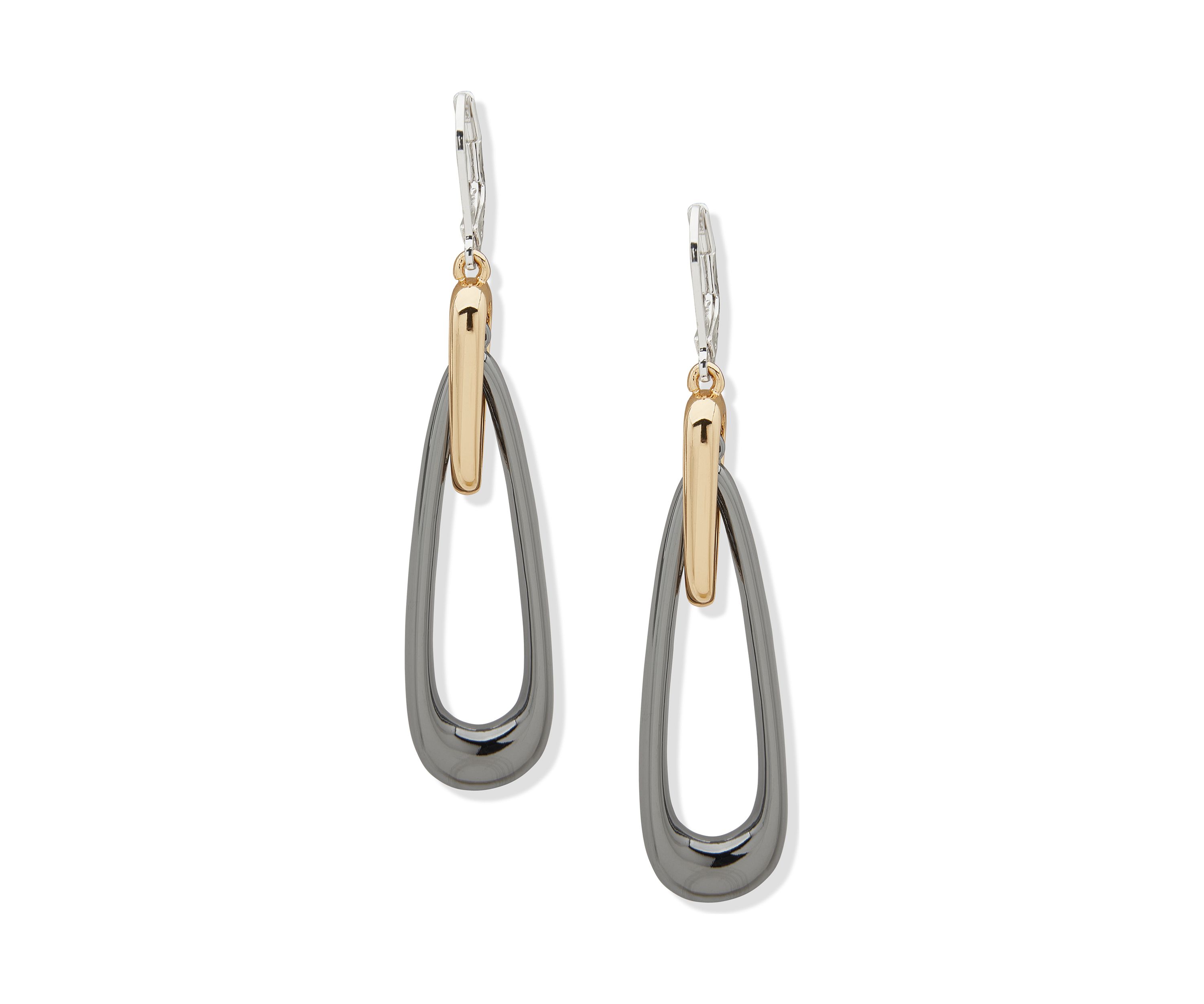 Tri Tone Drop Lever Back Earrings
