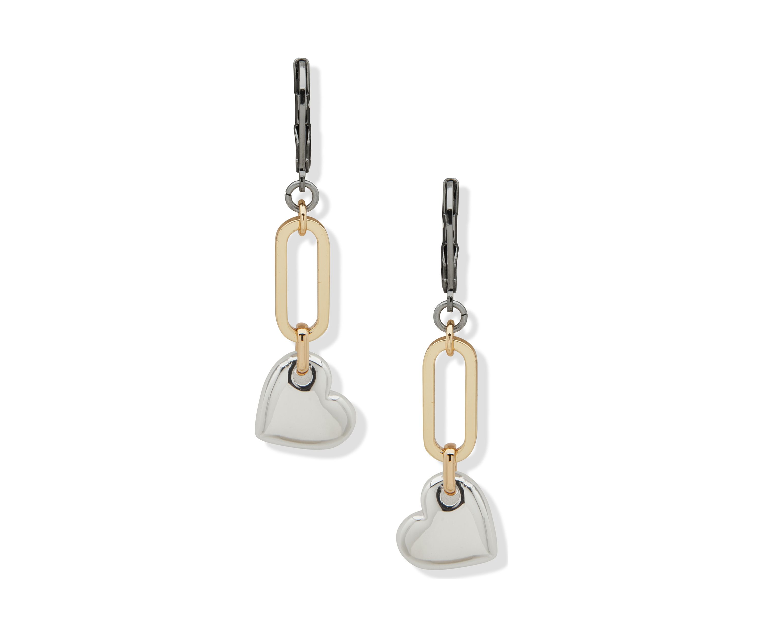 Tri Tone Heart Drop Lever Back Earrings