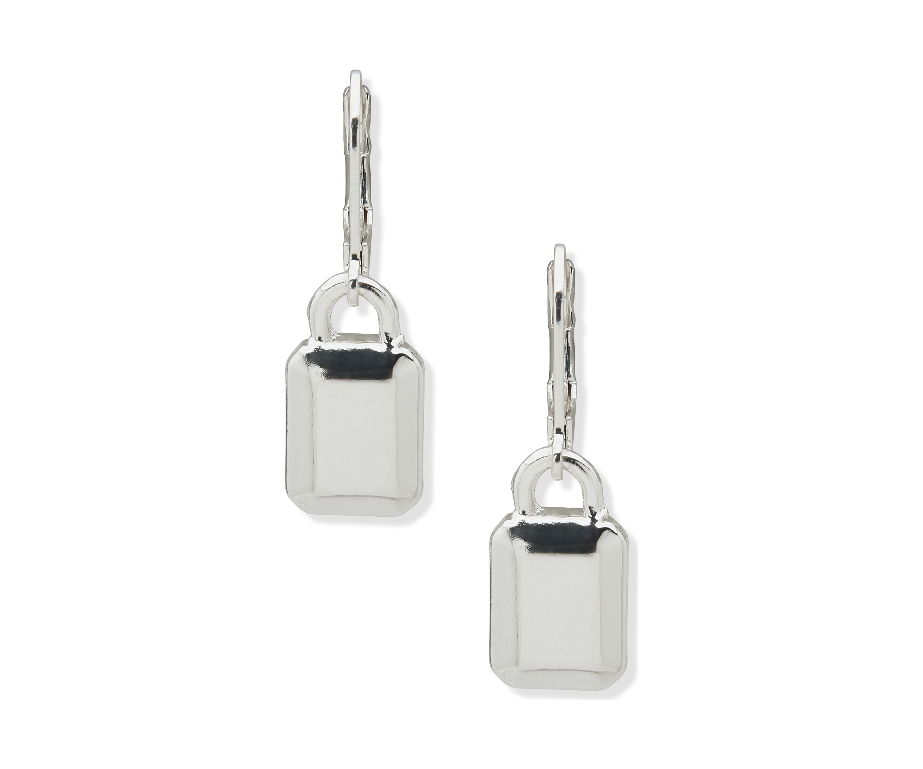 Silver Tone Padlock Lever  Back Earrings