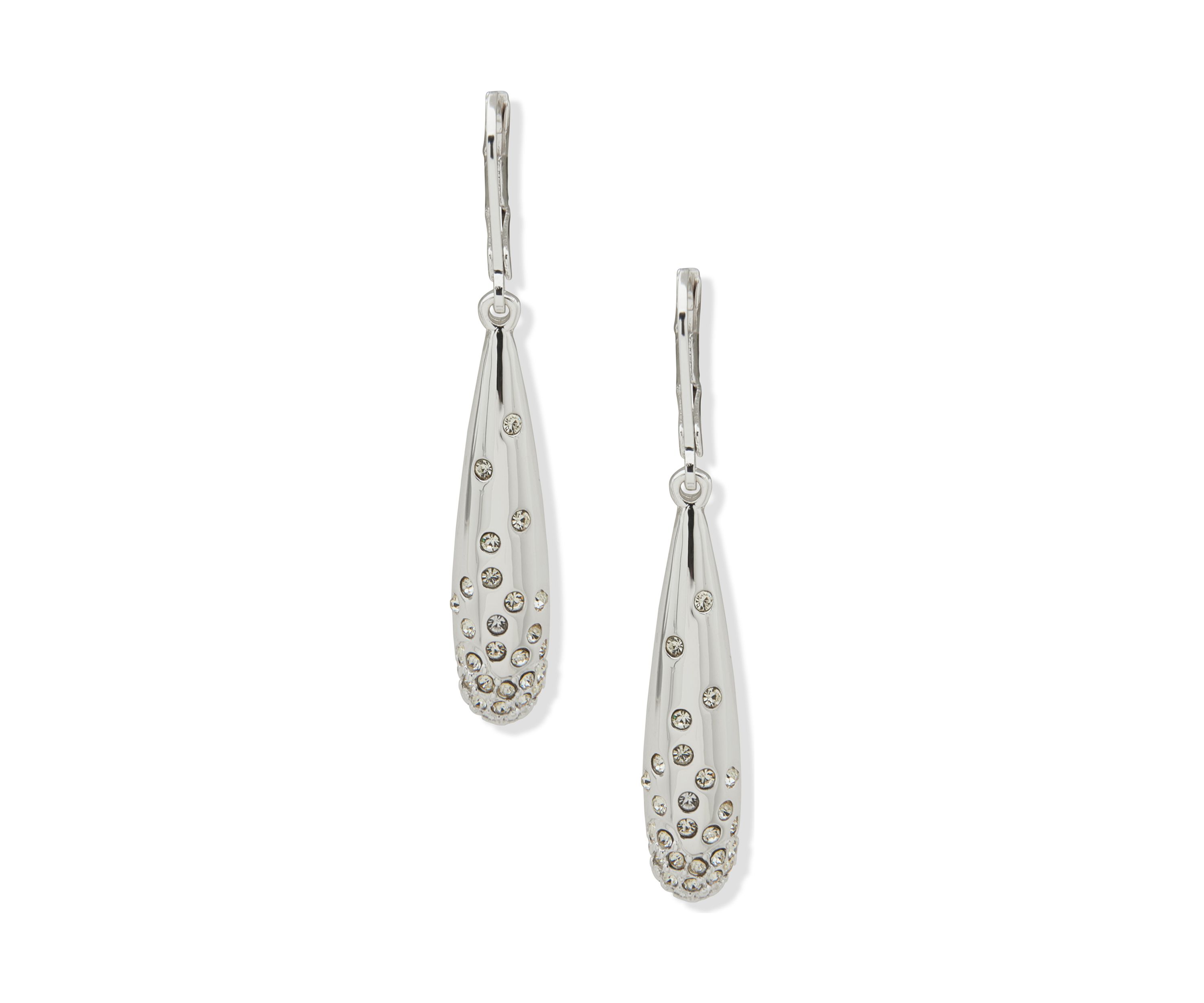 Silver Tone Crystal Pavé Drop Lever Back Earrings