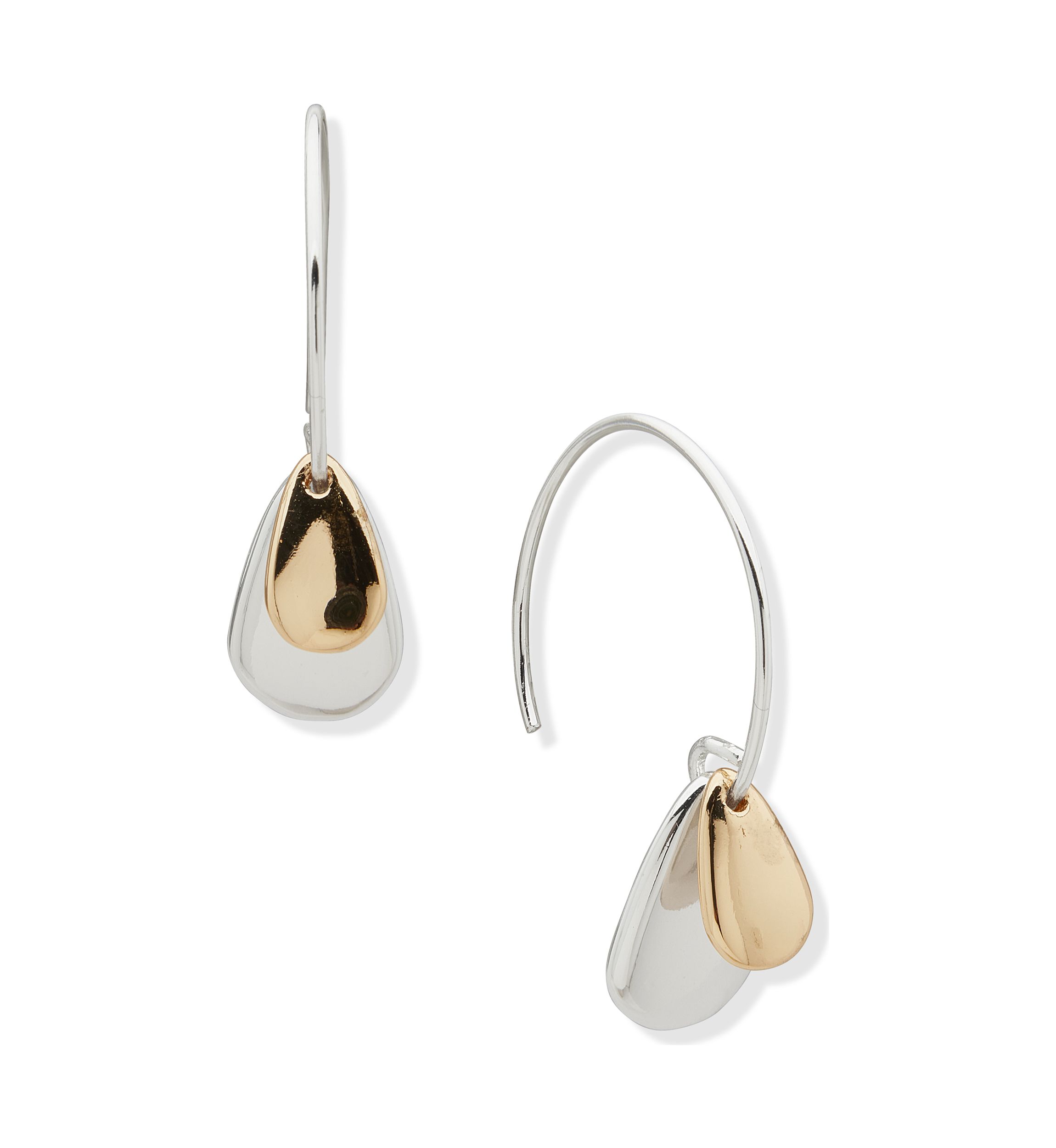 Two Tone Pear Drop Threader Earrings