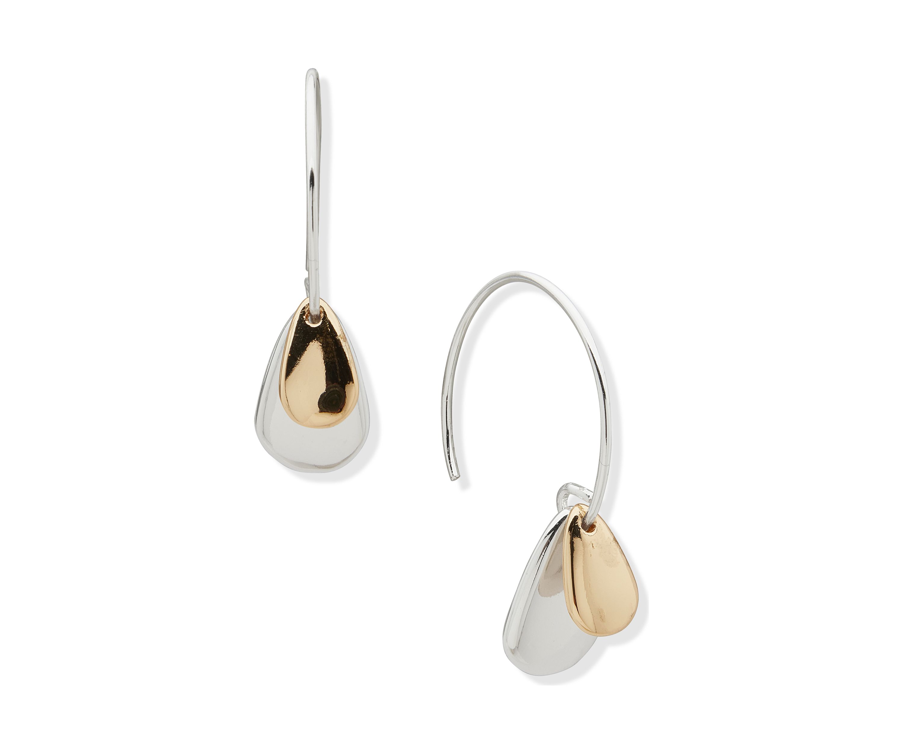 Two Tone Pear Drop Threader Earrings