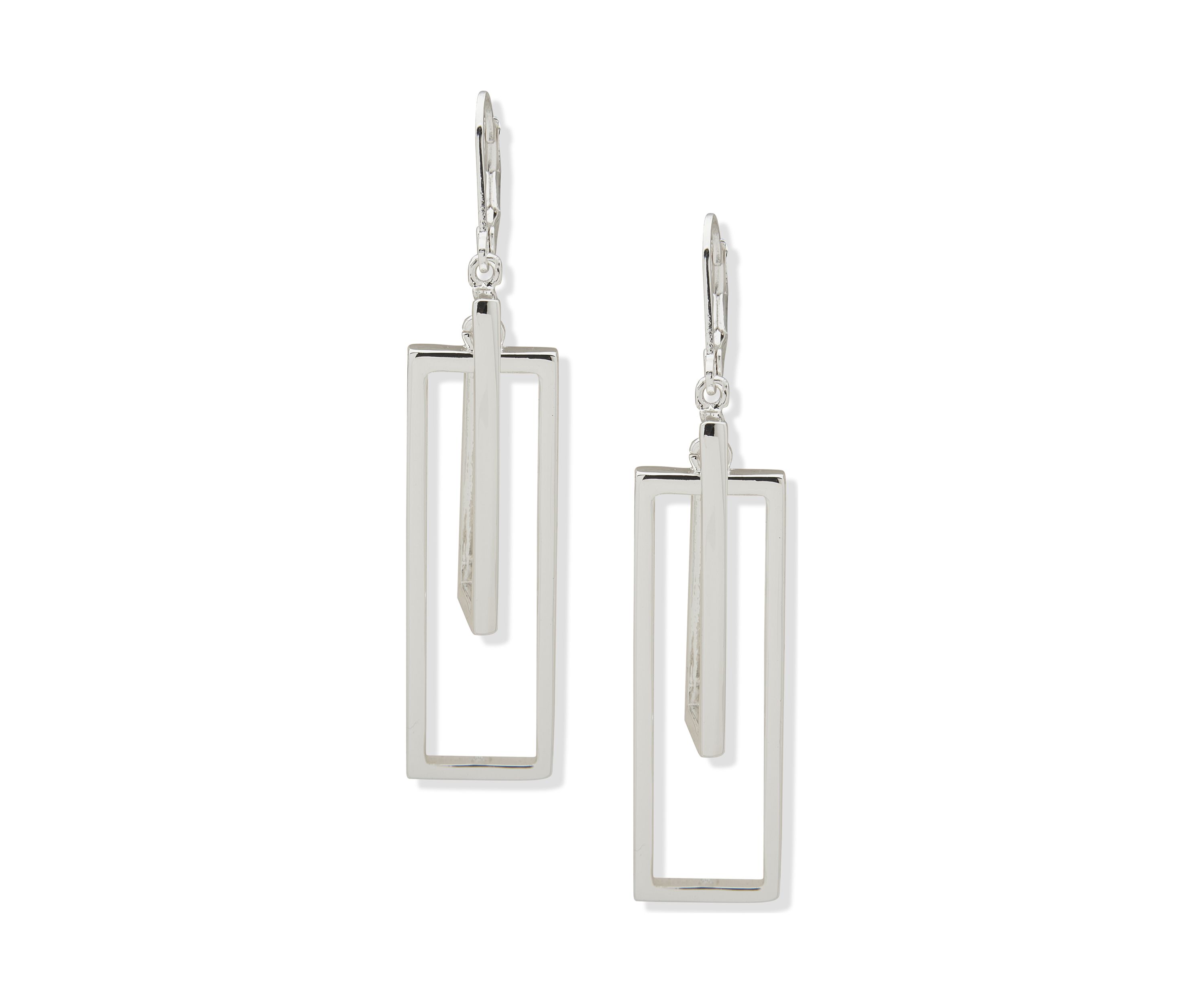 Silver Tone Rectangular Orbital Lever Back Earrings
