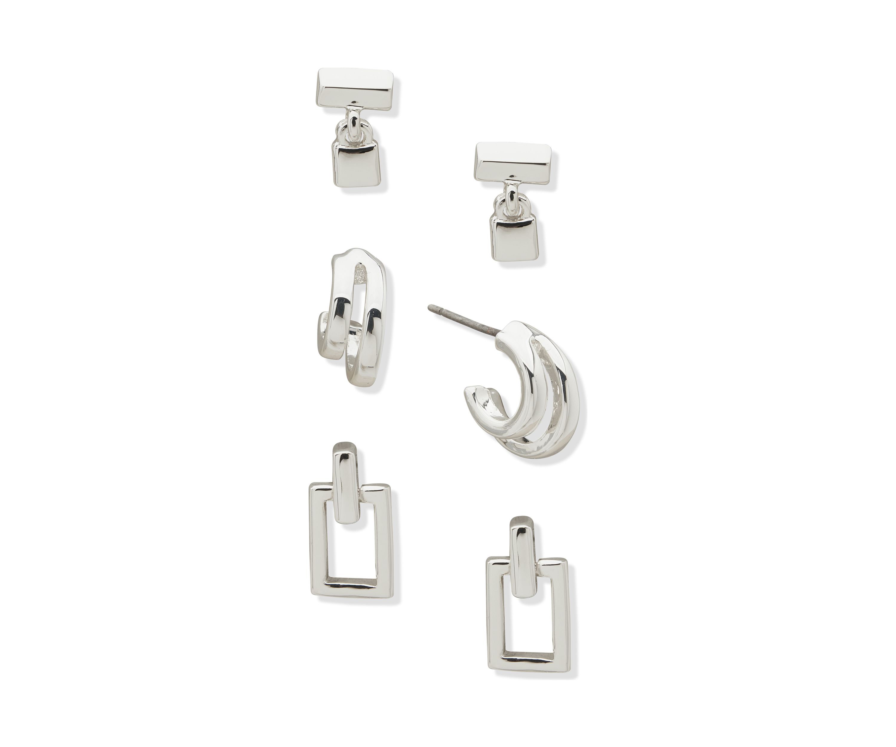 Silver Tone Small Stud Trio Earrings Set