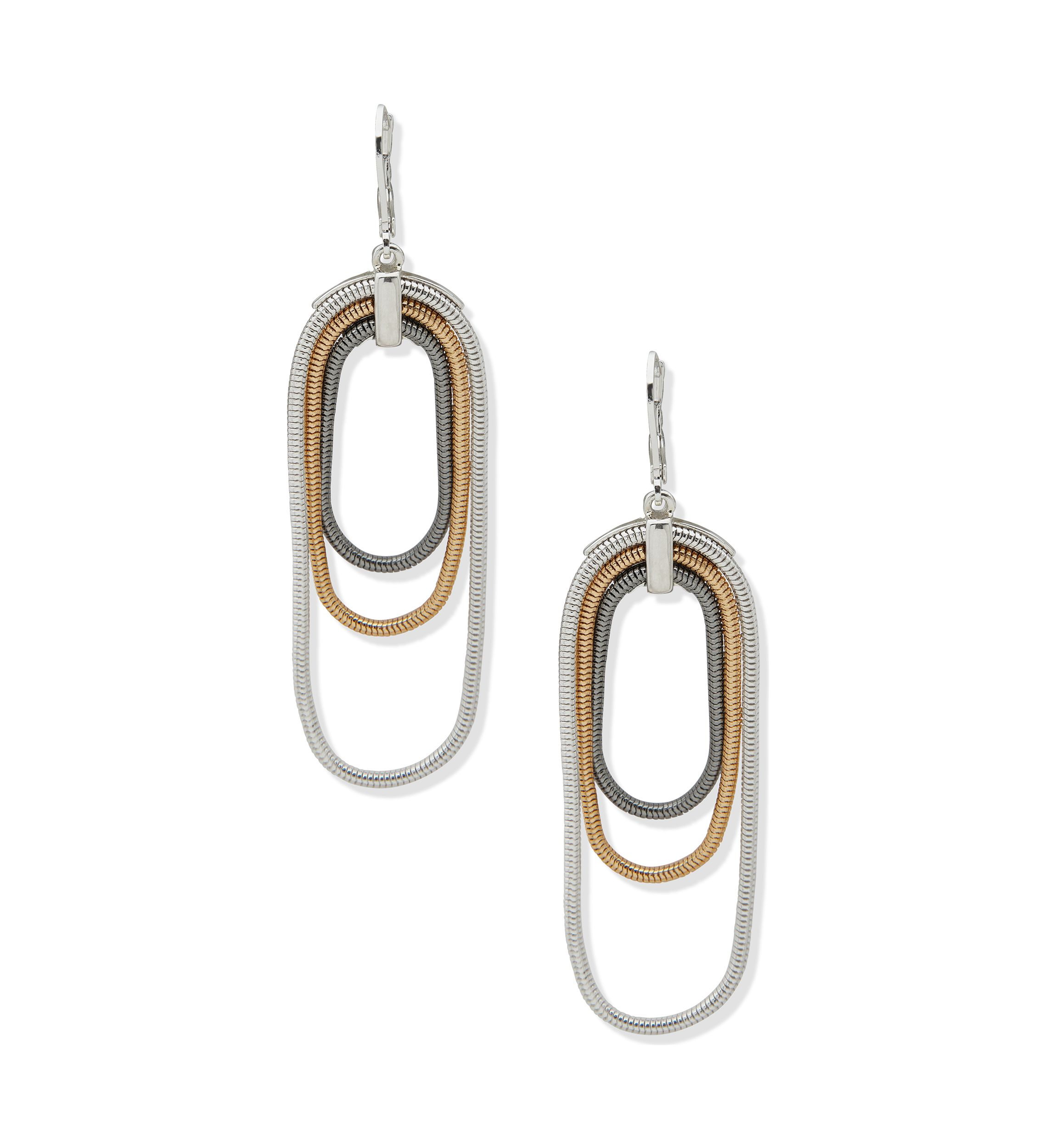 Tri Tone Multi Snake Chain Linear Earrings