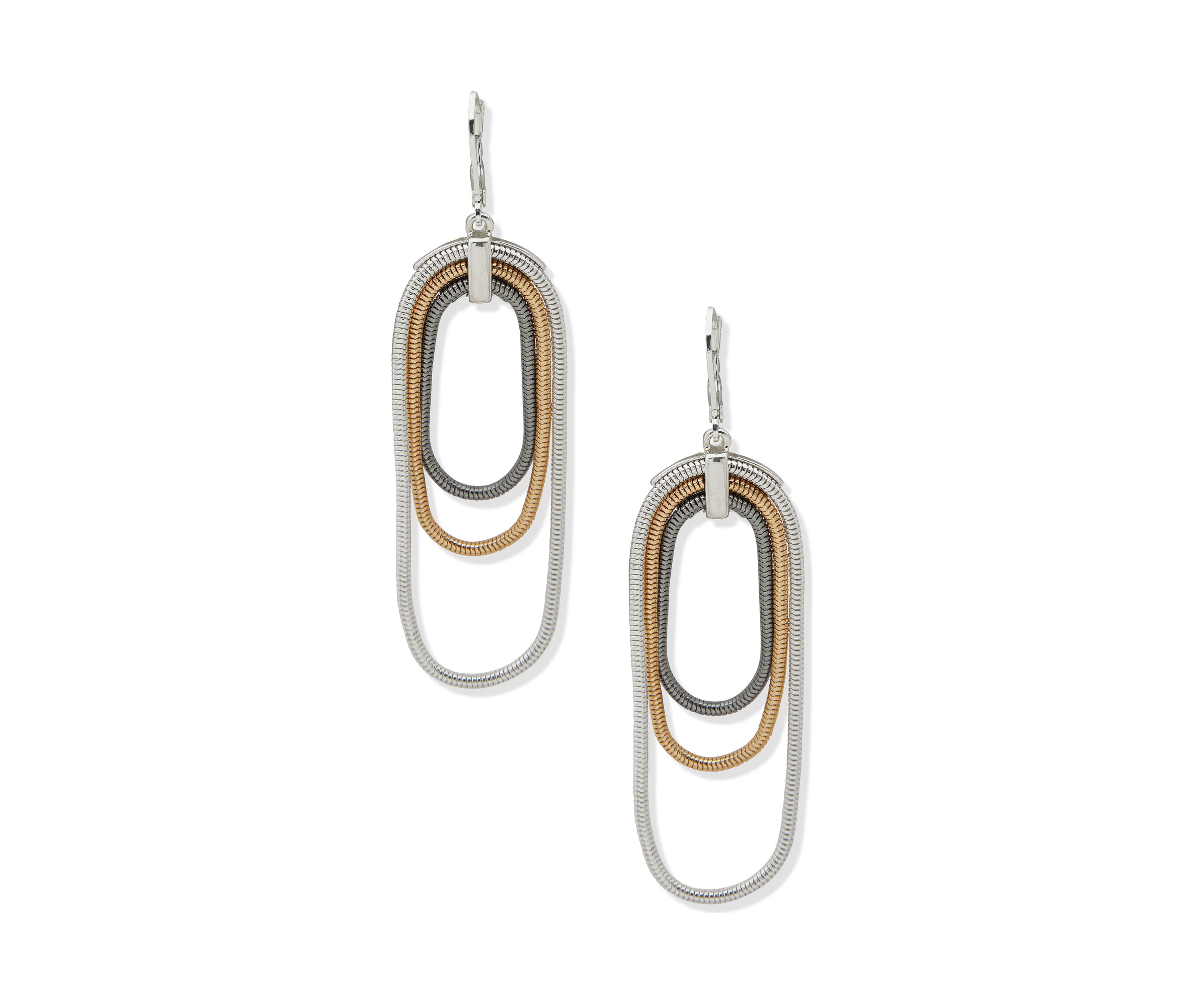 Tri Tone Multi Snake Chain Linear Earrings