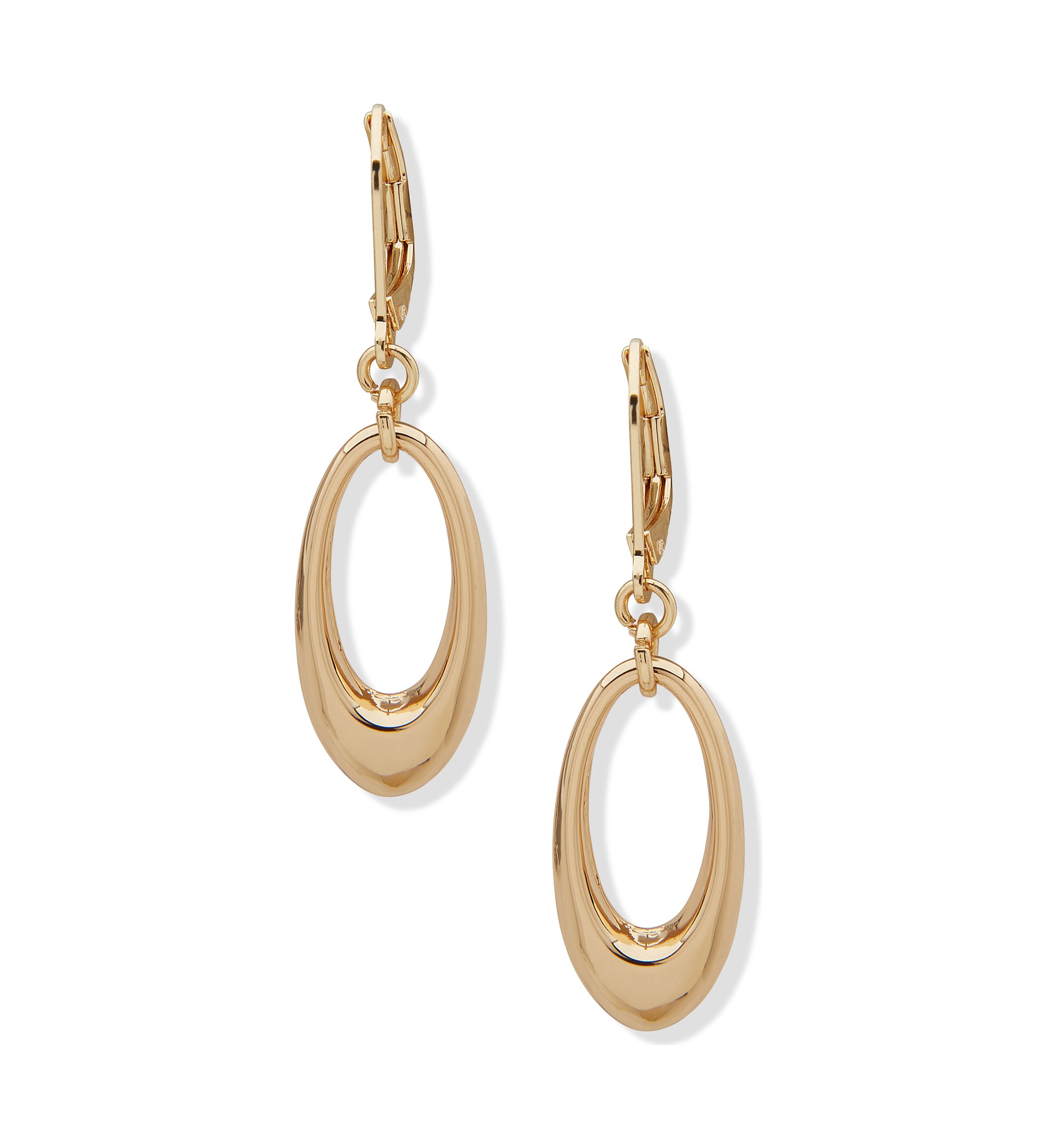 Gold Tone Tapered Orbit Drop Lever Back Earrings