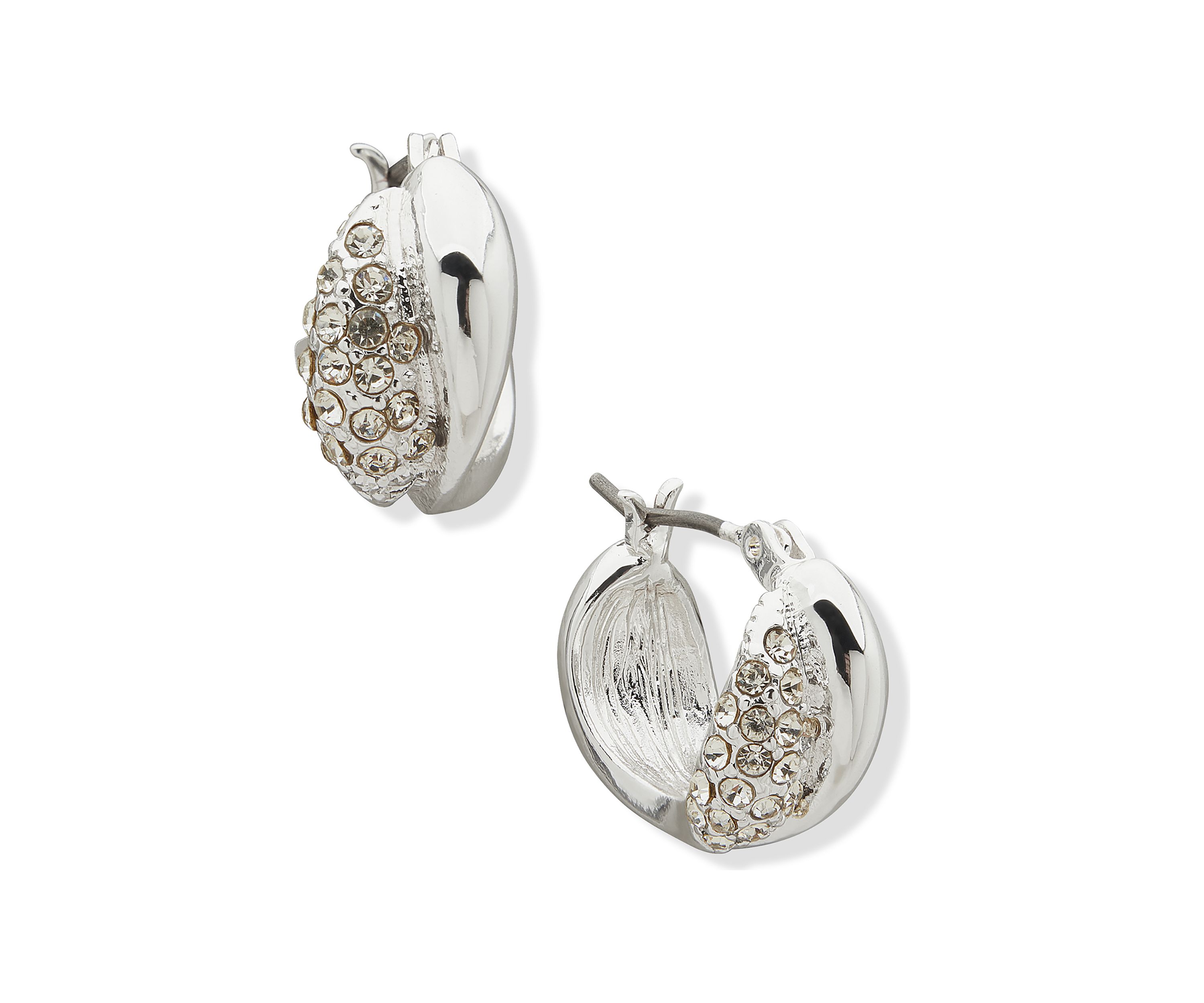 Silver Tone 14 Millimeter Pave Huggie Earrings