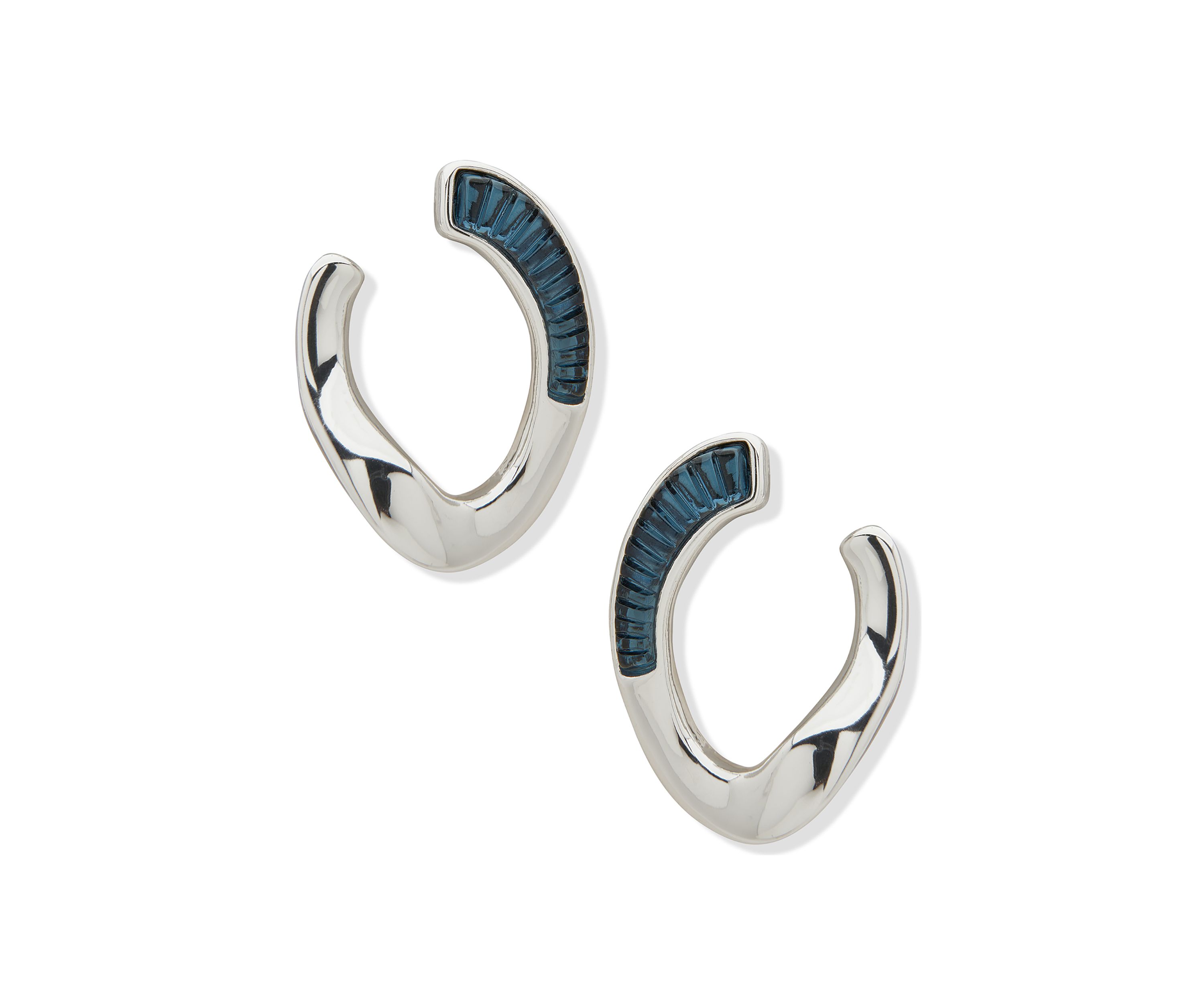 Silver Tone  Denim Blue C Hoop Earrings