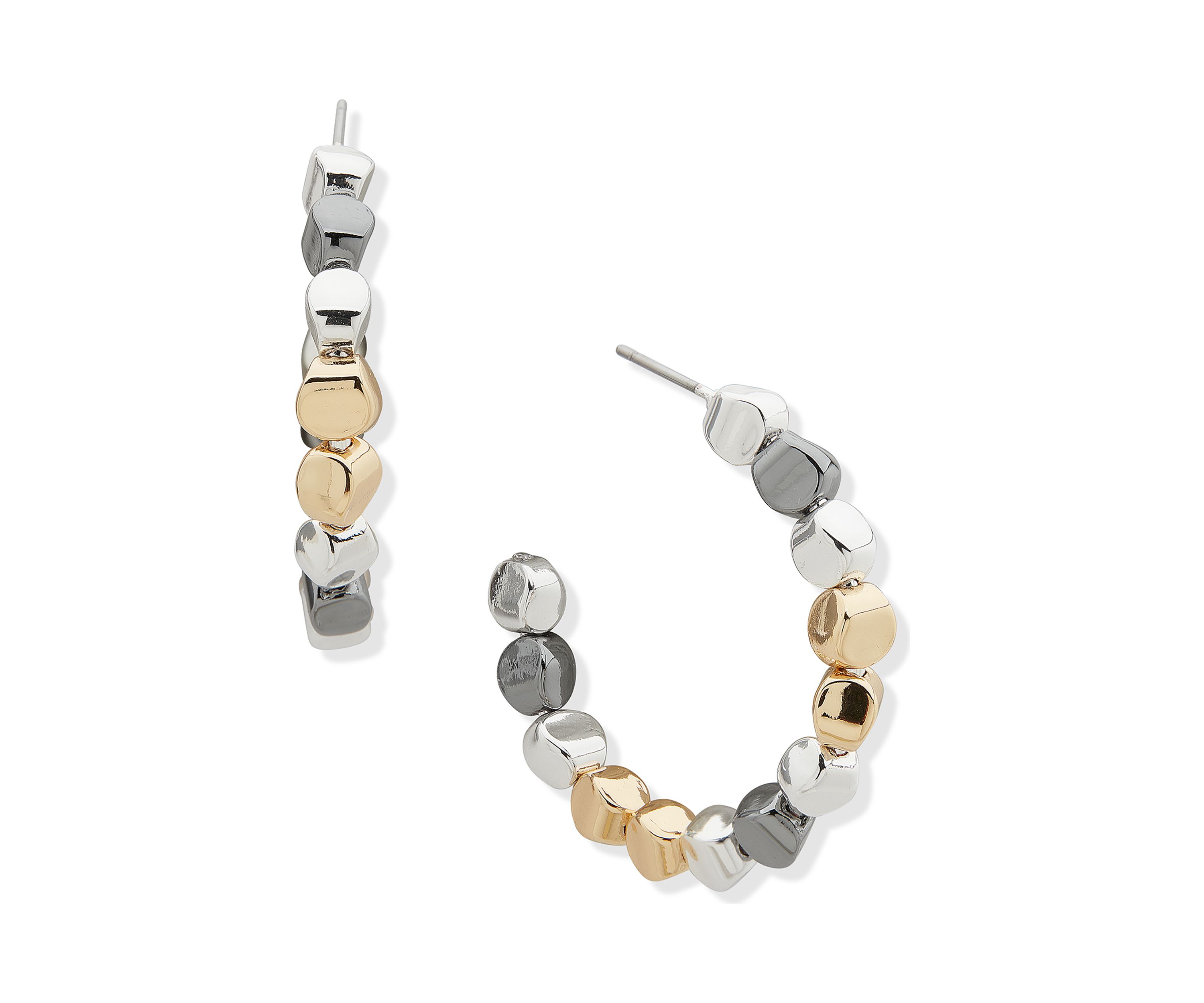 Tri Tone 34 Millimeter C Hoop Post Earrings