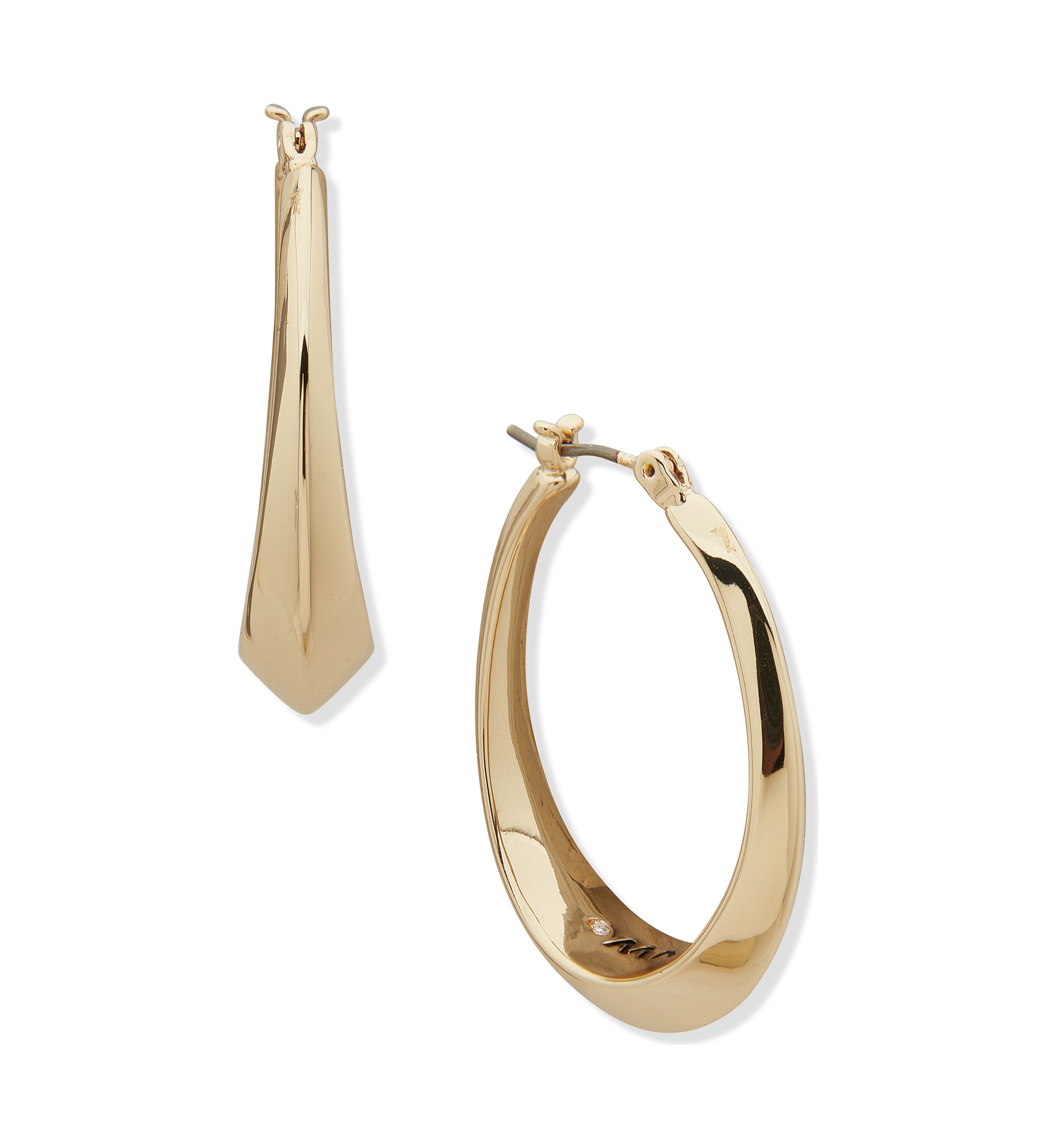 Gold Tone 35 Millimeter Faceted Click Top Hoop Earrings