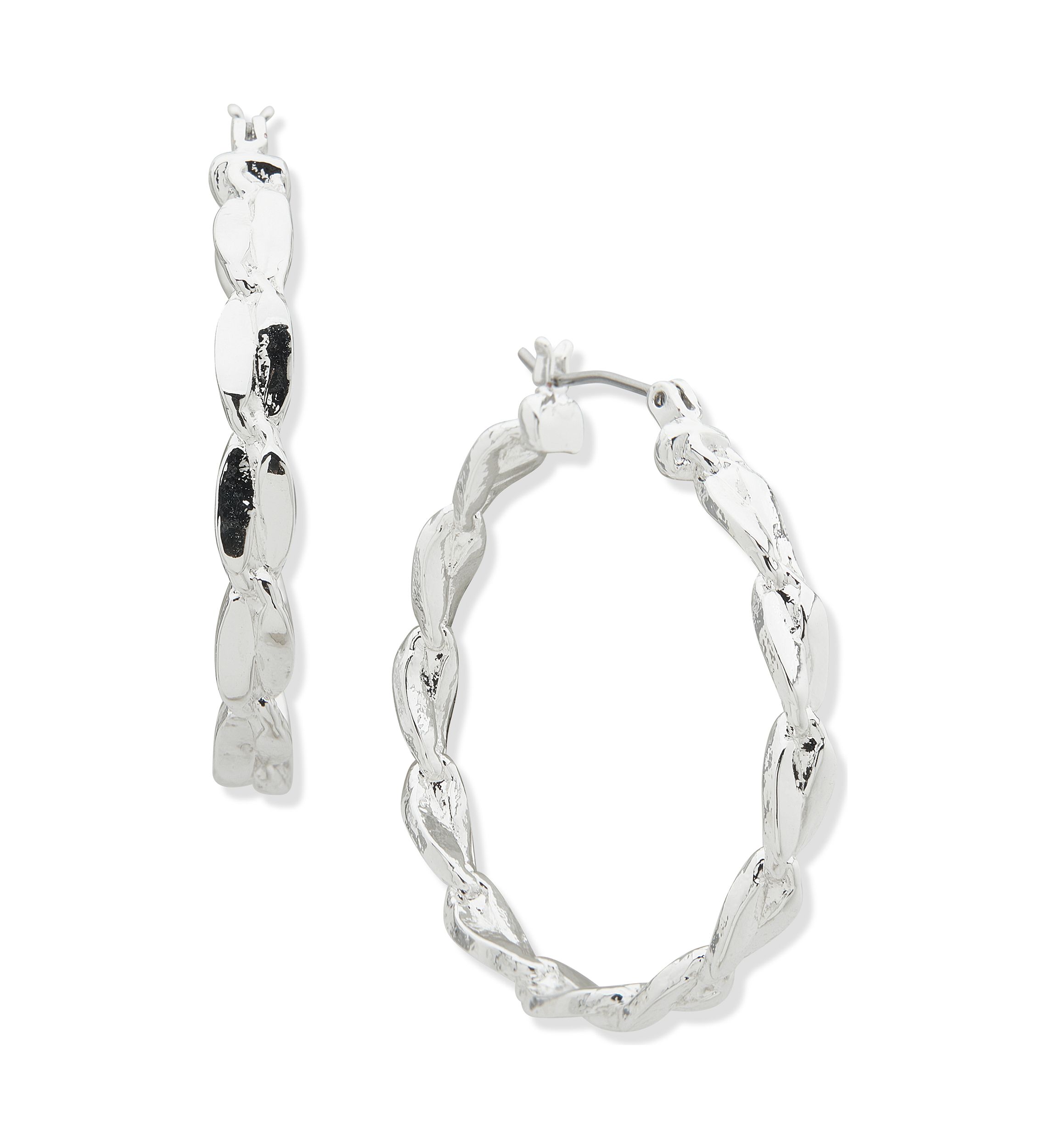 Silver Tone 37 Millimeter Click Top Hoop Earrings