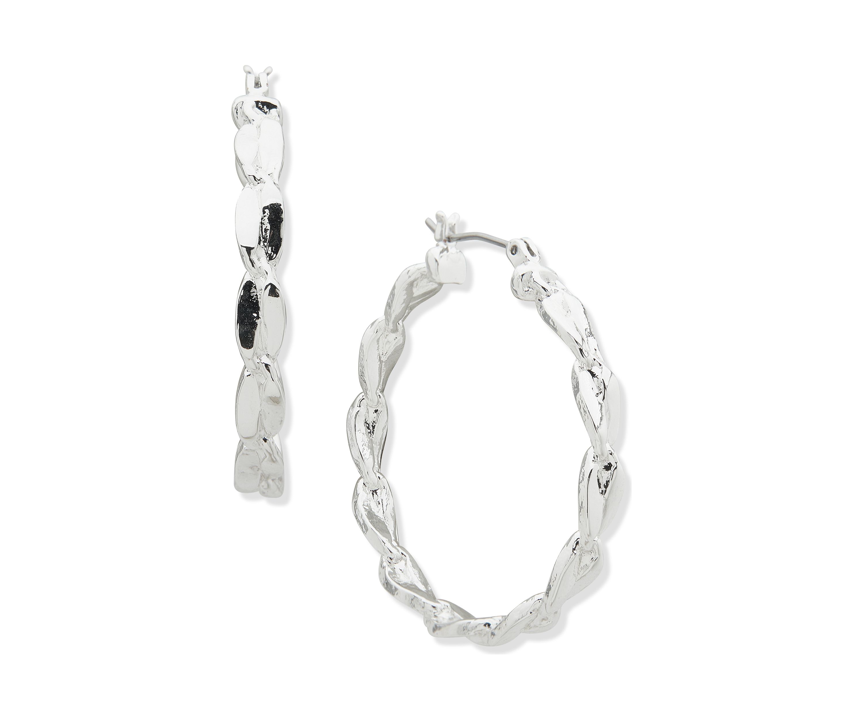 Silver Tone 37 Millimeter Click Top Hoop Earrings