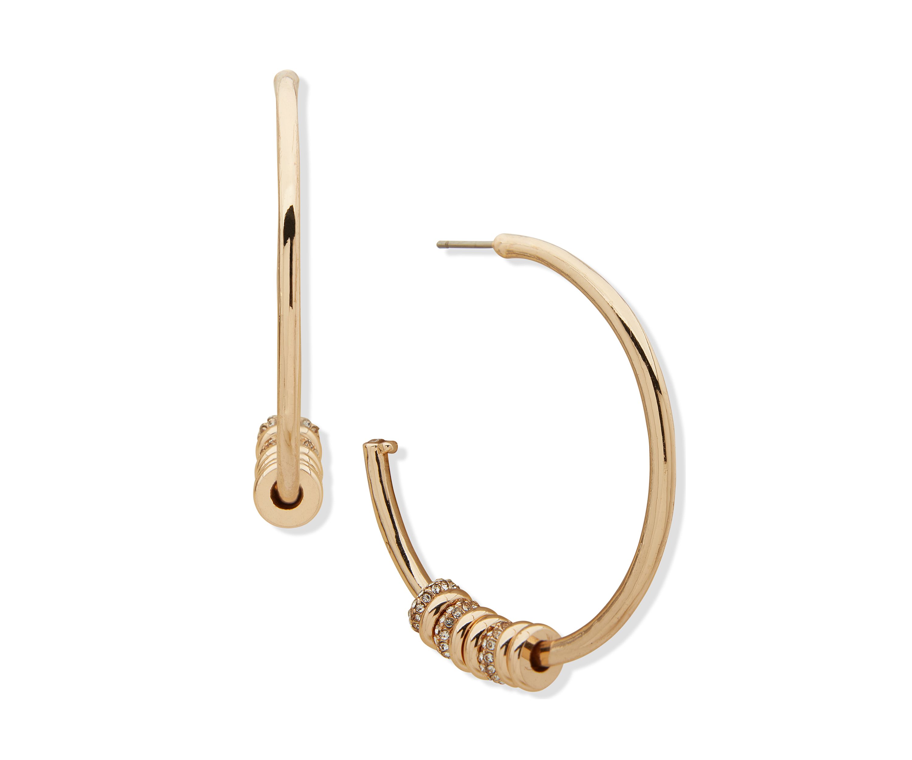 Gold Tone 44 Millimeter Beaded C Hoop Earrings