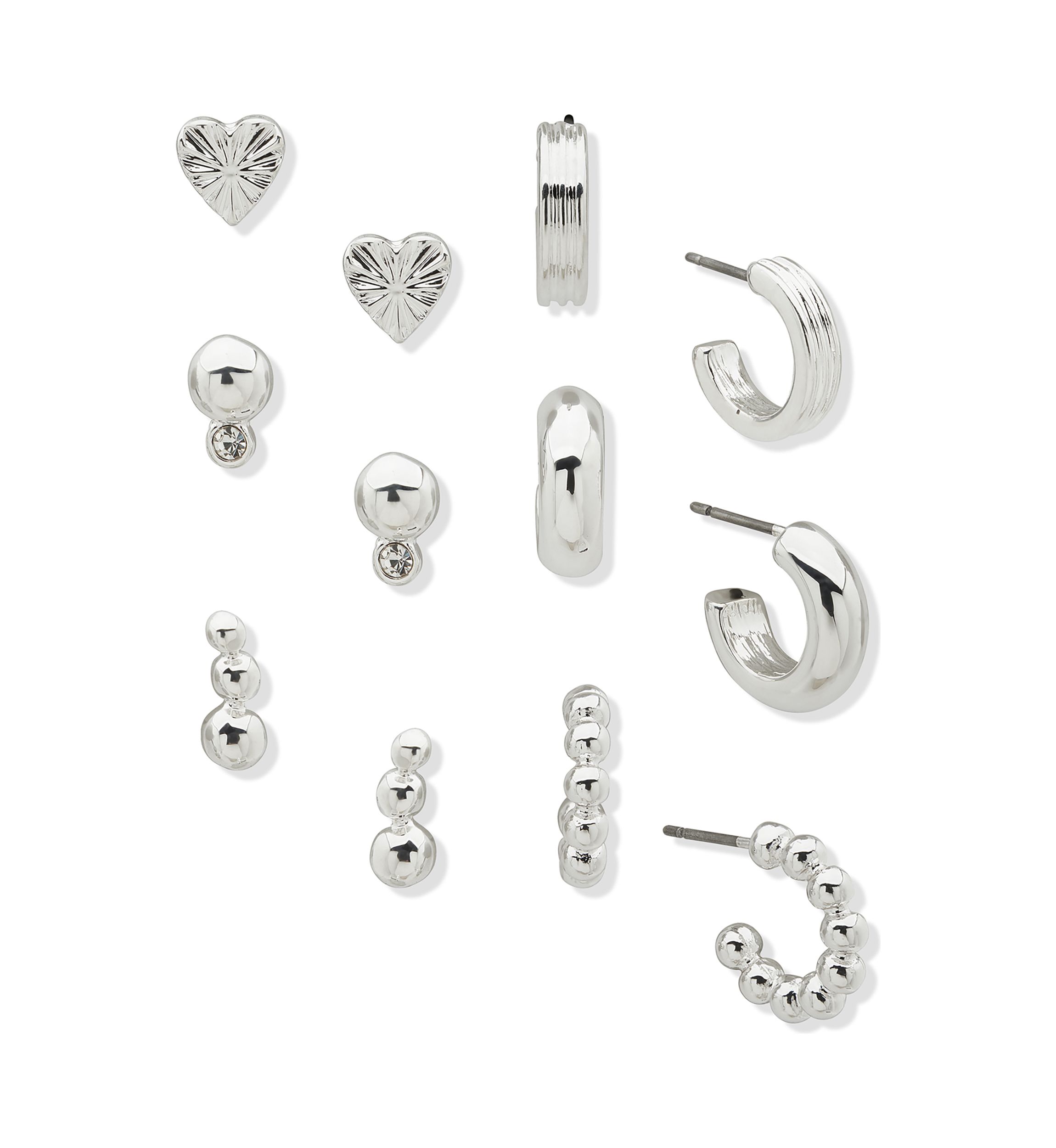 Silver Tone Post Earrings Set