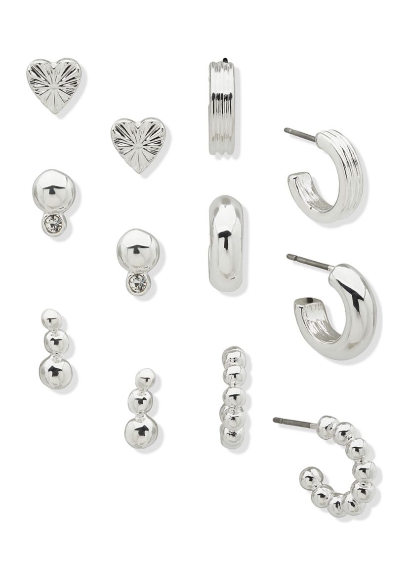 Silver Tone Post Earrings Set