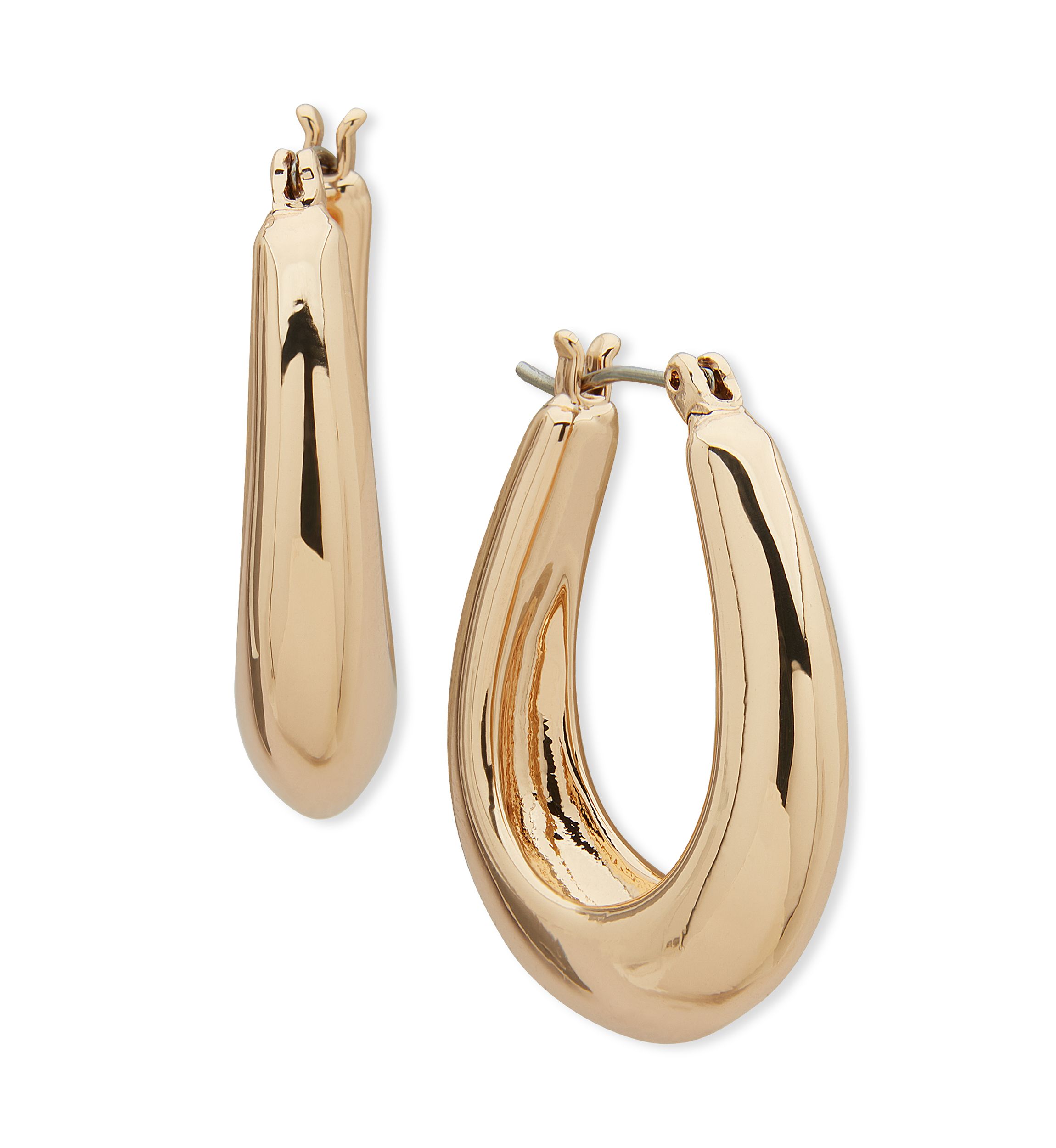 Gold Tone Click Top Puffy Hoop Earrings