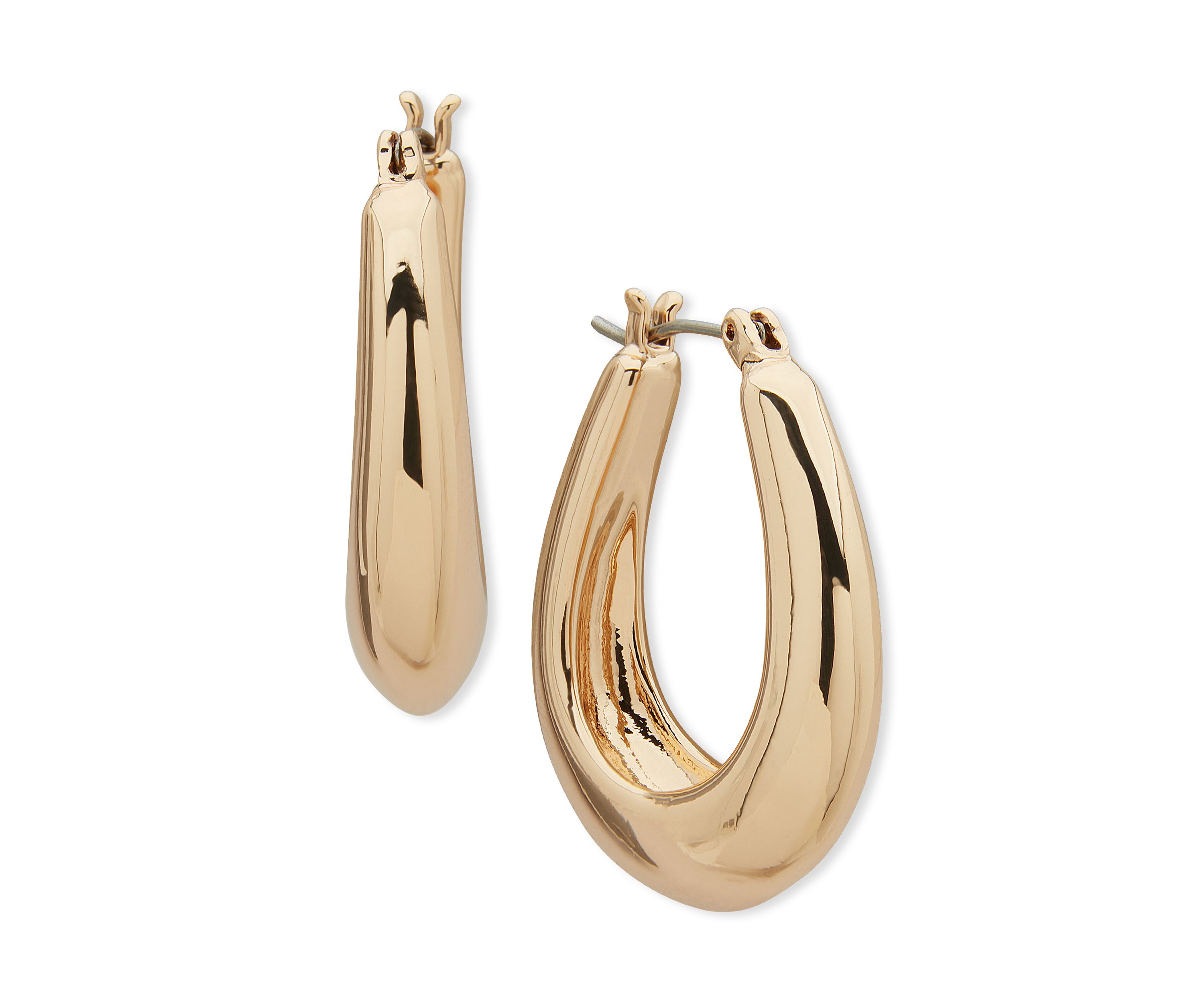 Gold Tone Click Top Puffy Hoop Earrings