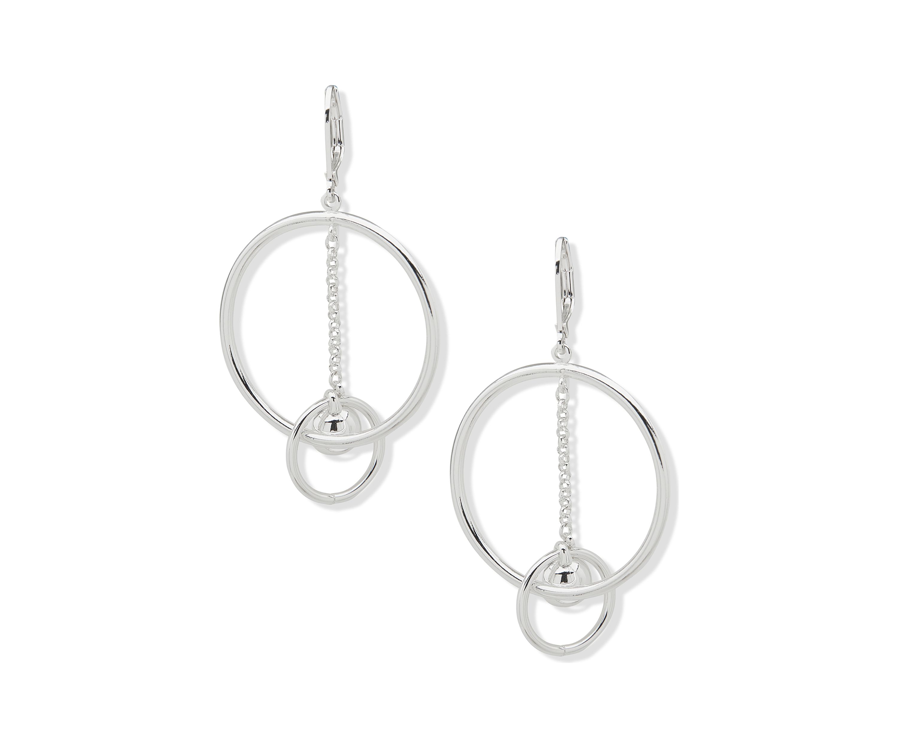 Silver Tone Ball and Ring Orbital Lever Back Earrings