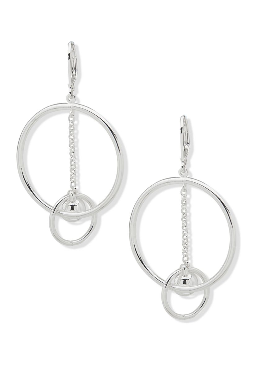 Silver Tone Ball and Ring Orbital Lever Back Earrings