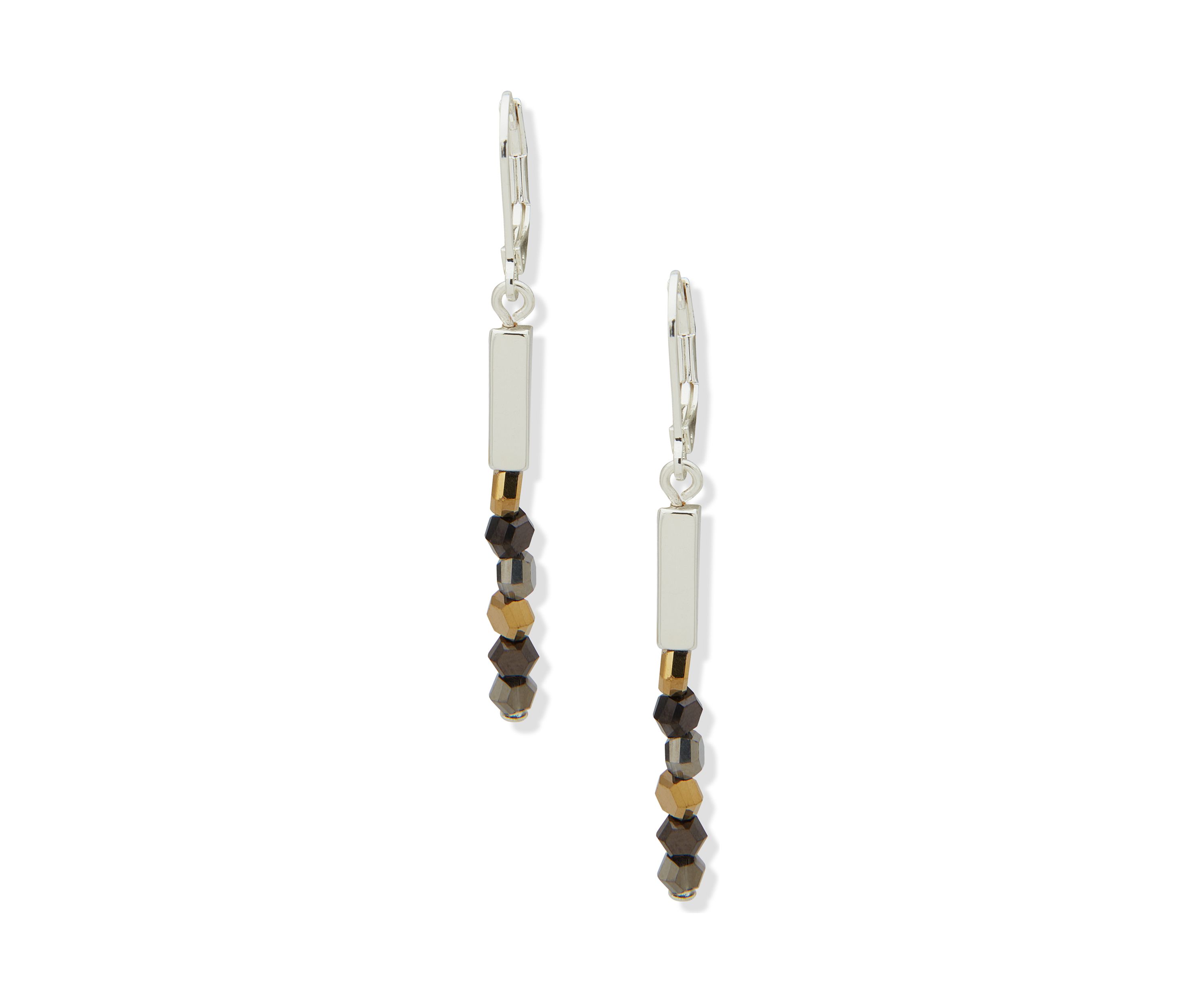 Silver Tone Multi Bead Linear Lever Back Earrings