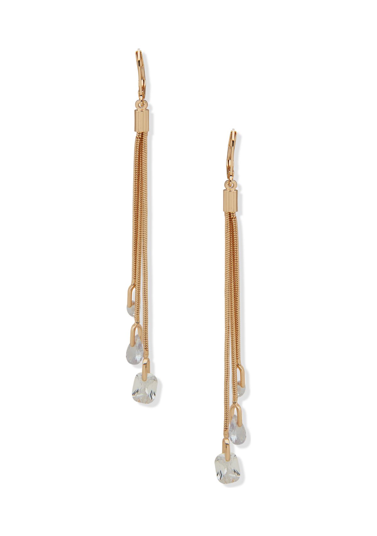 Gold Tone Crystal Tassel Linear Earrings
