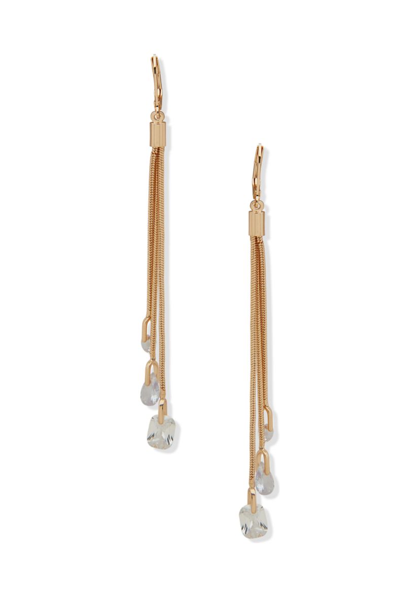 Gold Tone Crystal Tassel Linear Earrings