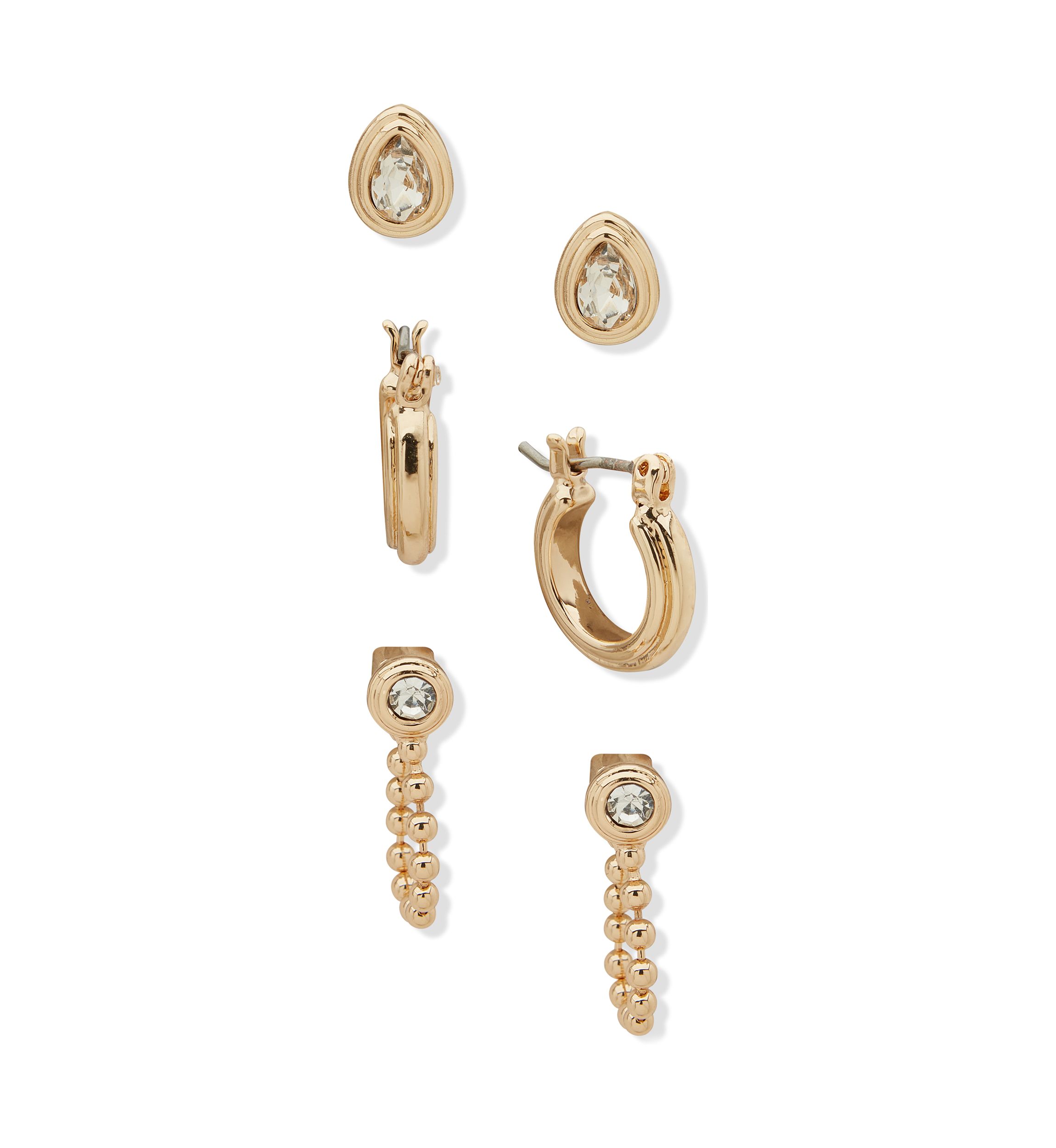 Gold Tone Crystal Trio Earrings Set