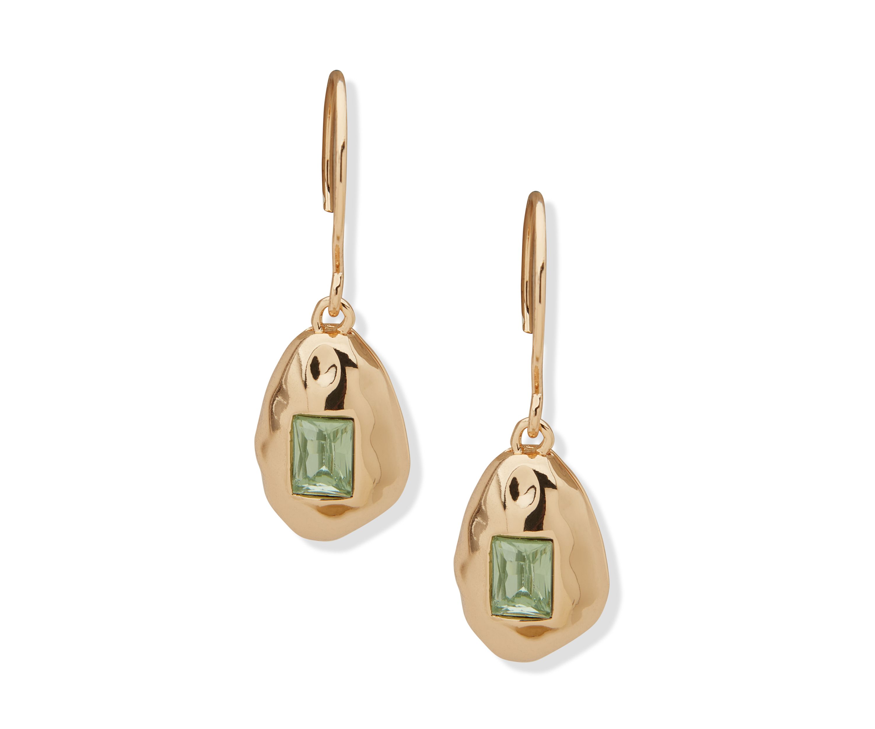 Gold Tone Green Geode Drop Lever Back Earrings