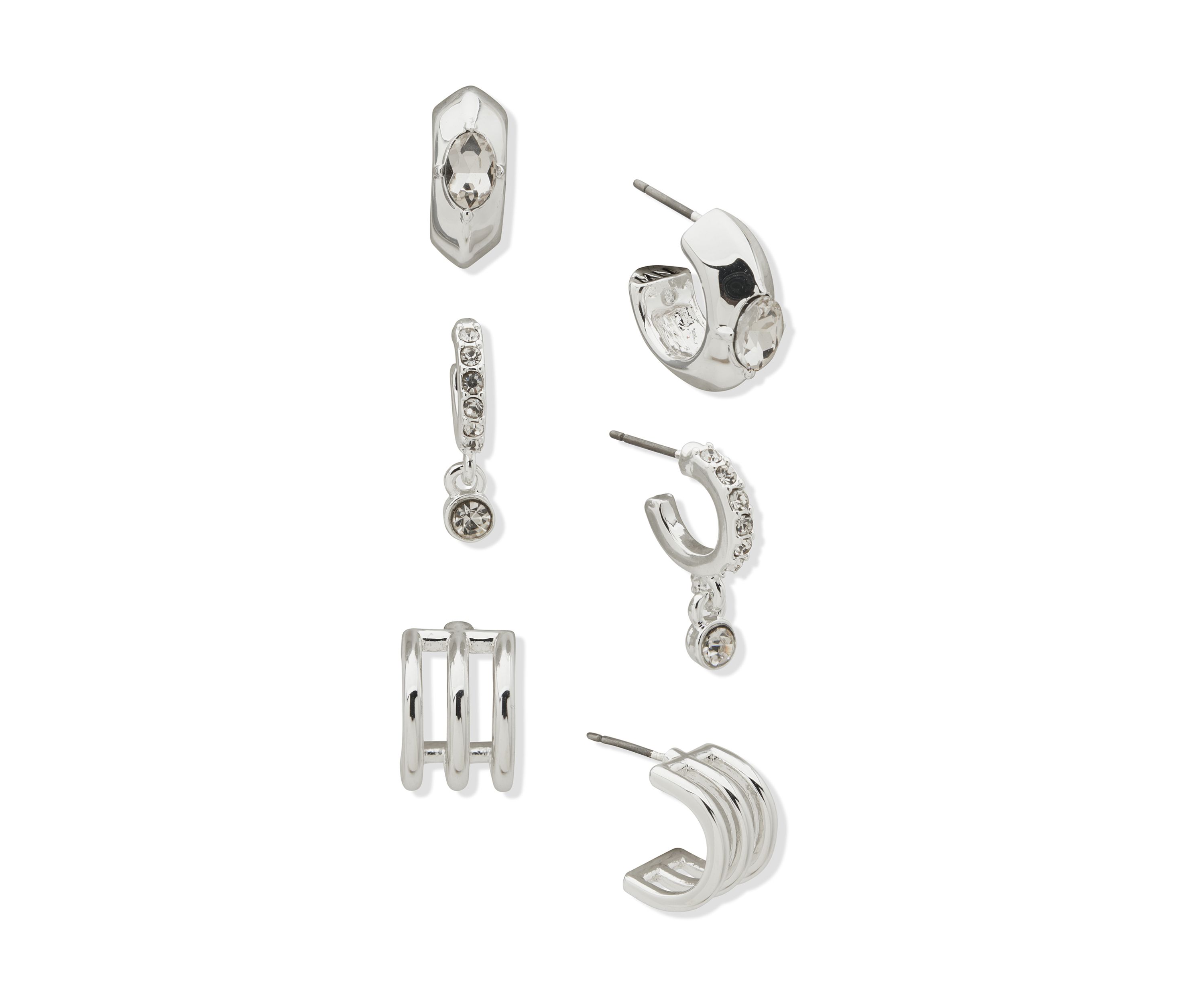 Silver Tone Crystal Stone Trio Earrings Set
