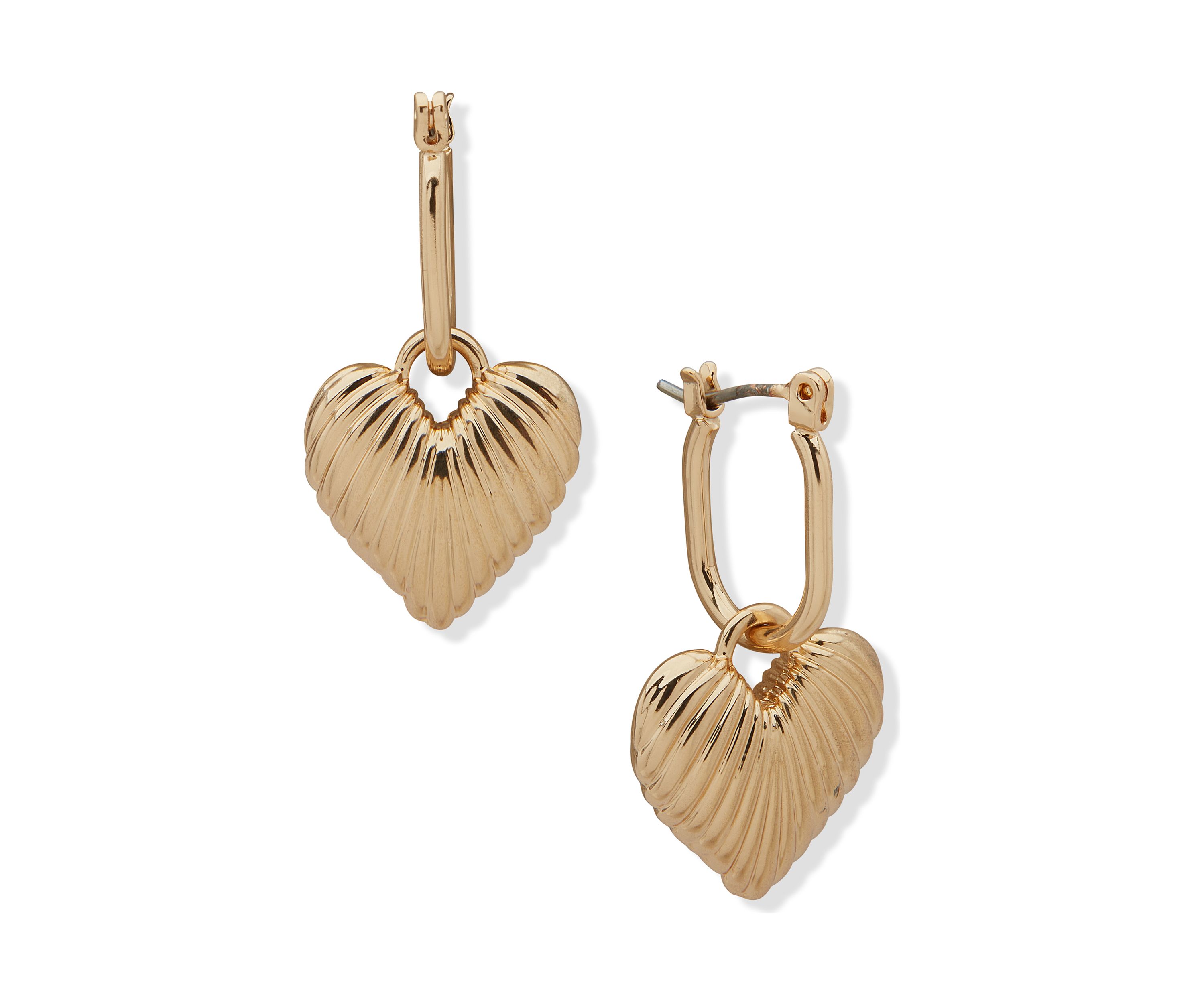 Gold Tone Hoop Heart Click Top Earrings