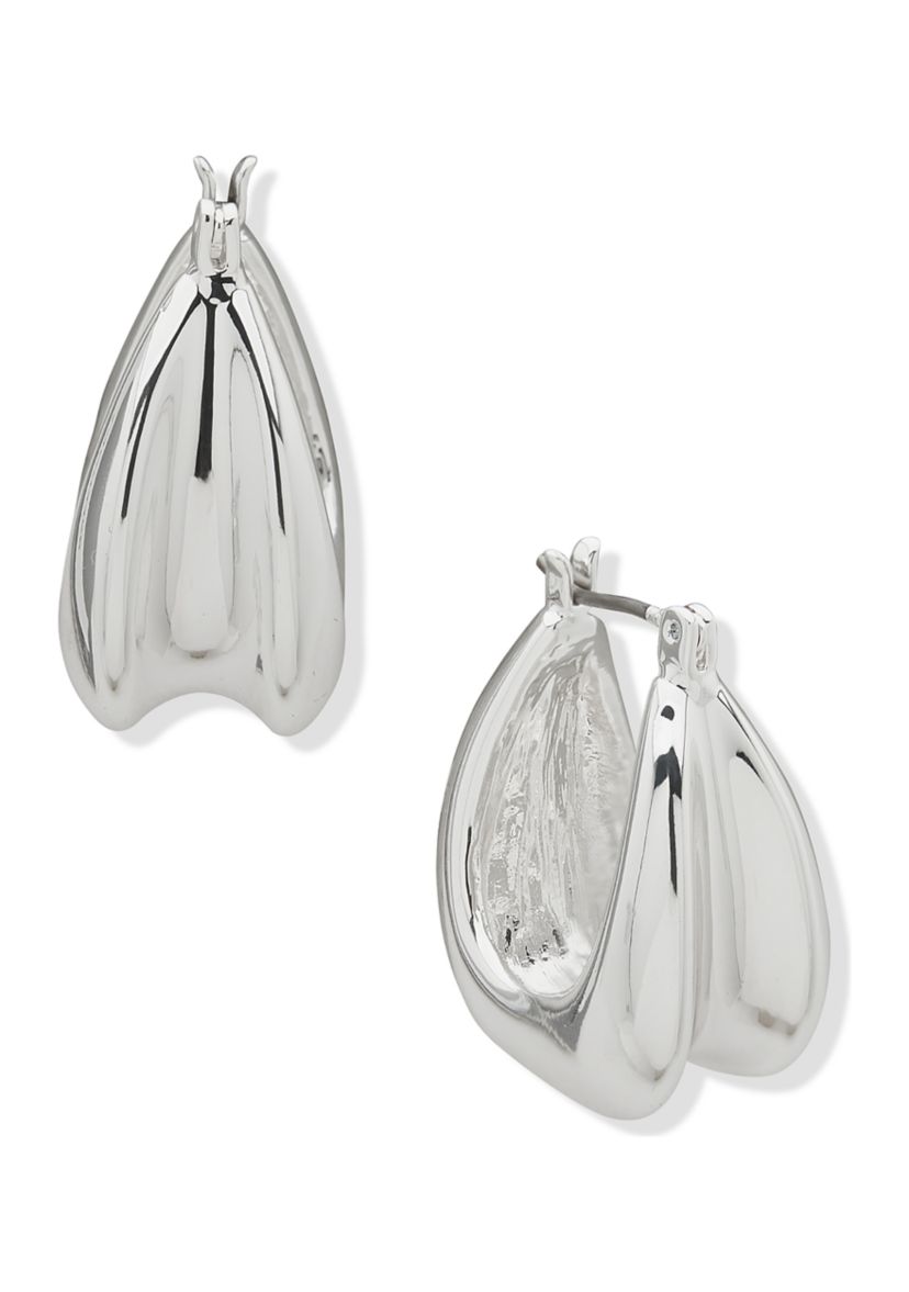 Silver Tone 22 Millimeter Sculpted Huggie Hoop Earrings