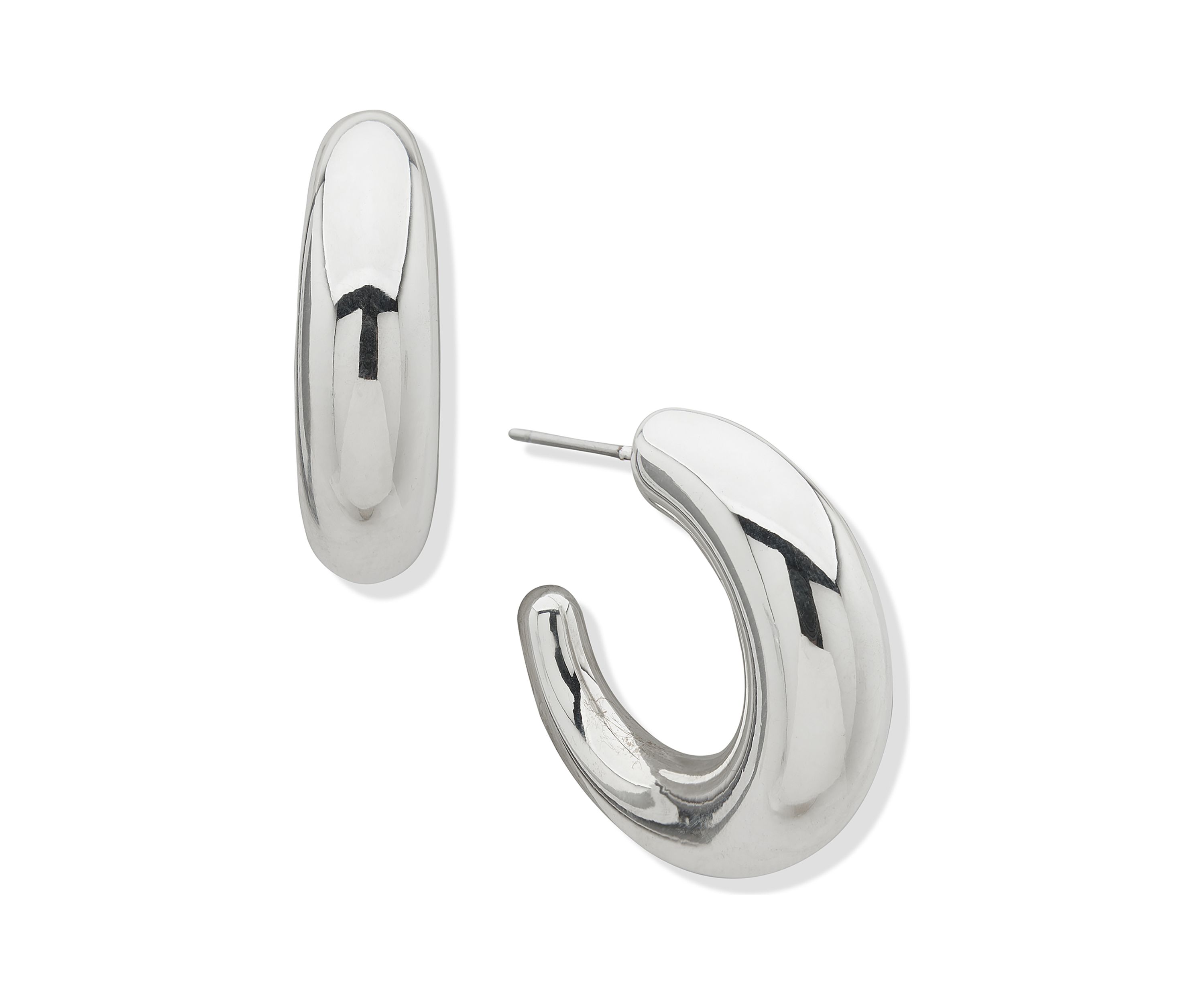 Silver Tone 29 Millimeter Puffy Tapered Hoop Earrings