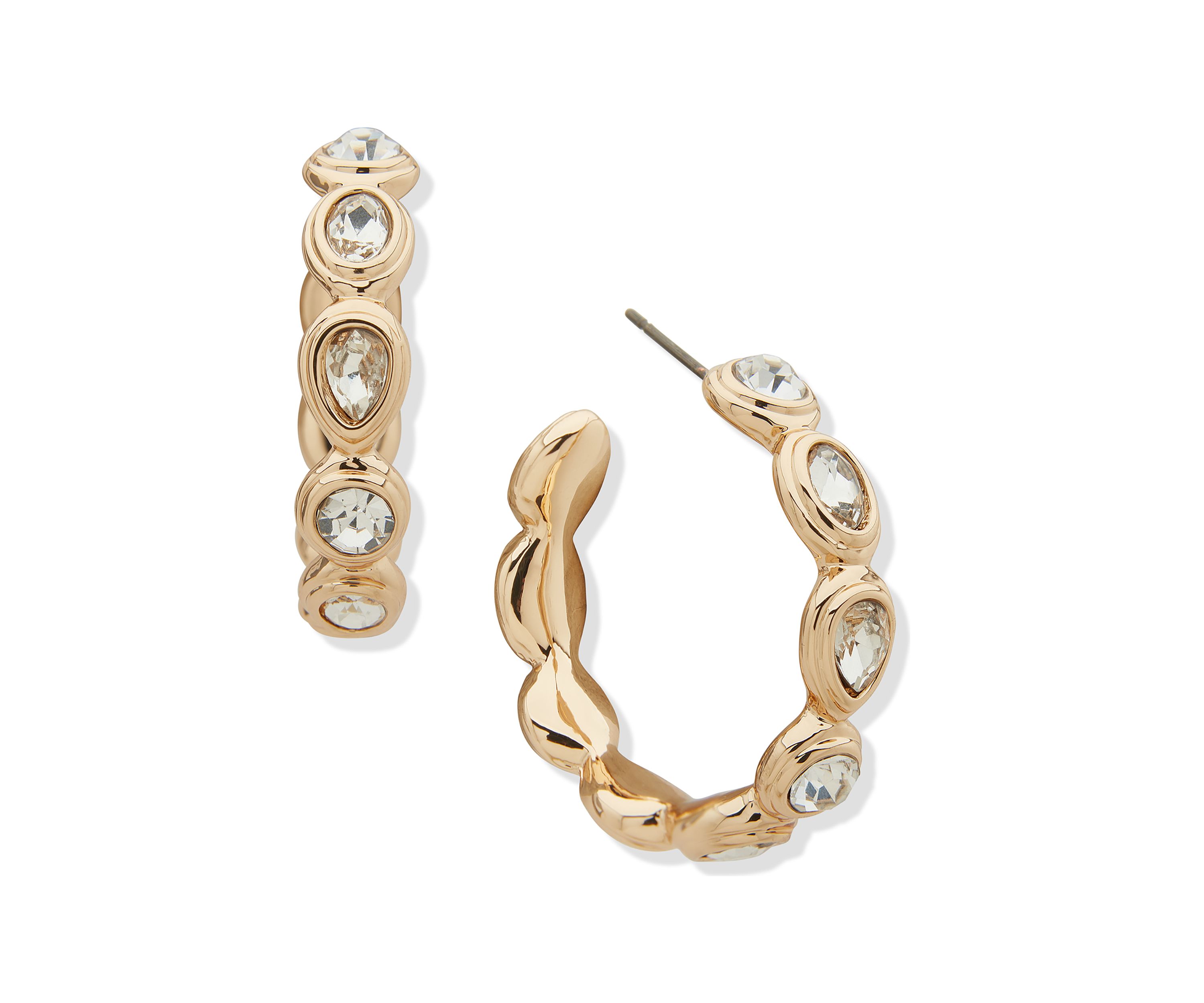 Gold Tone Crystal 34 Millimeter Stone C Hoop Earrings