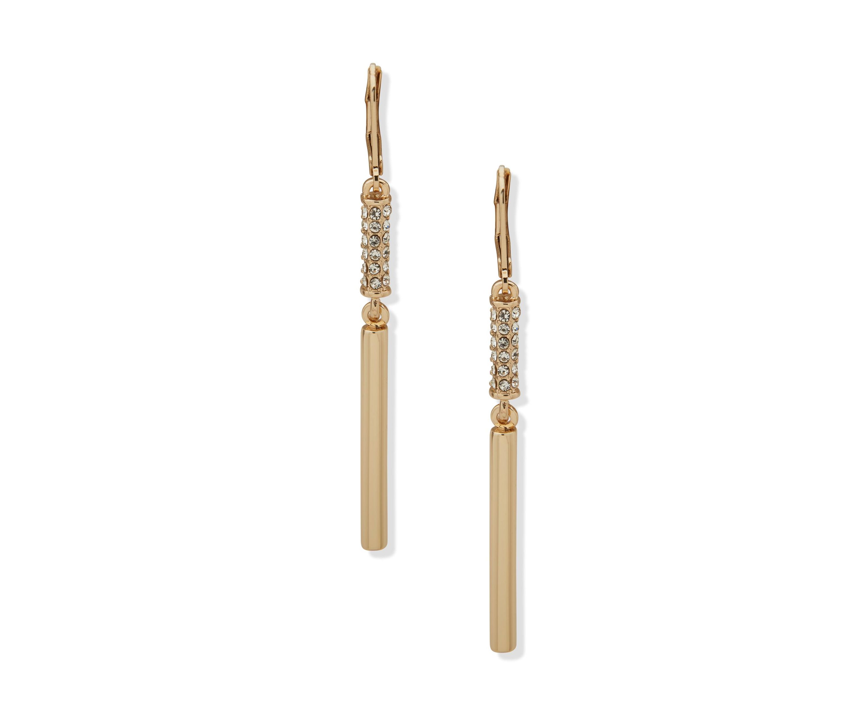 Gold Tone Pavé Linear Lever Back Earrings