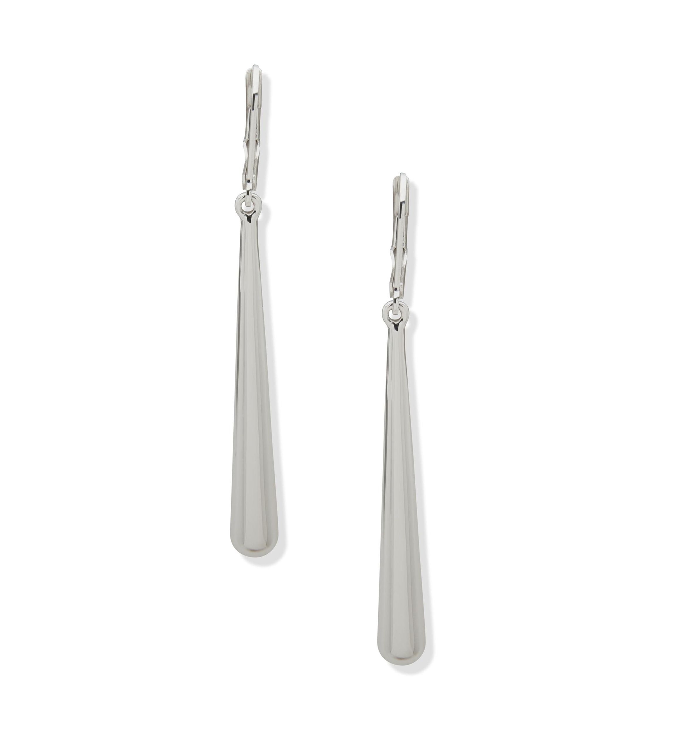 Silver Tone Puffy Linear Lever Back Earrings