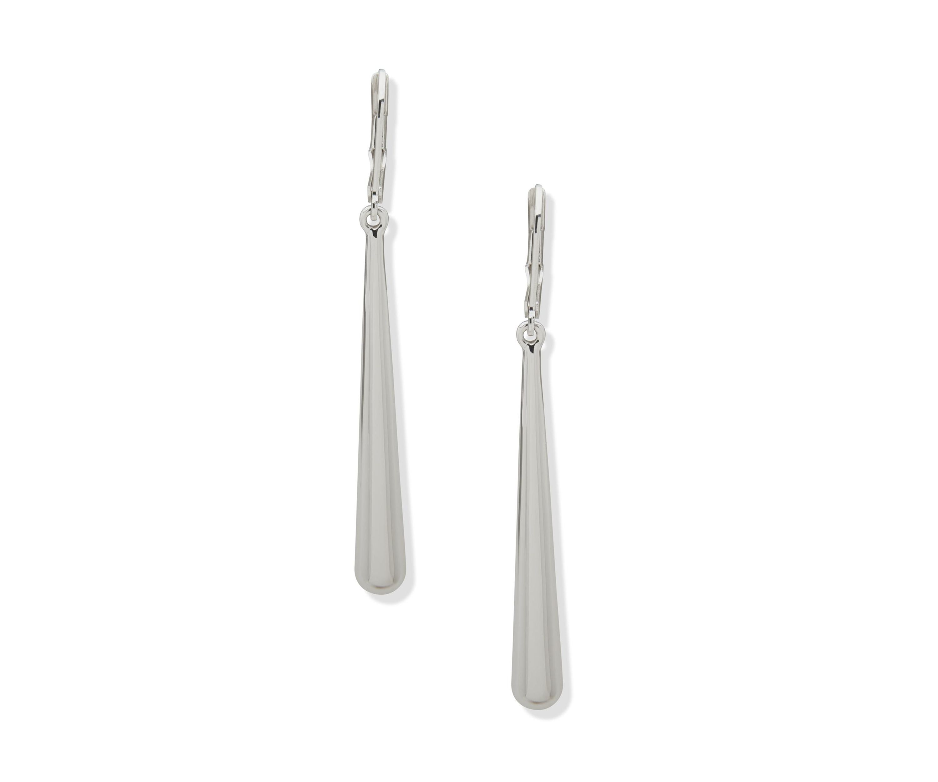 Silver Tone Puffy Linear Lever Back Earrings