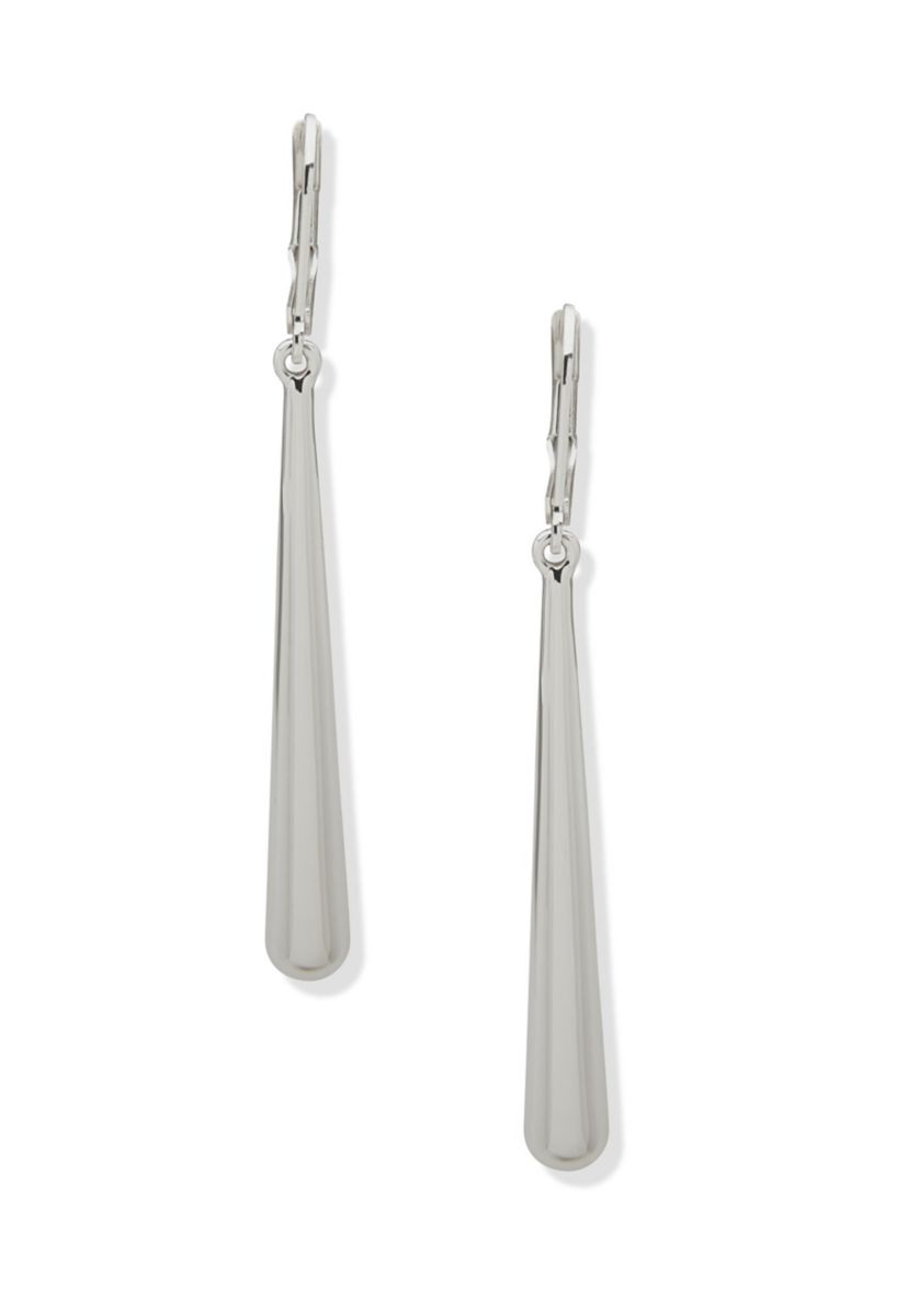 Silver Tone Puffy Linear Lever Back Earrings