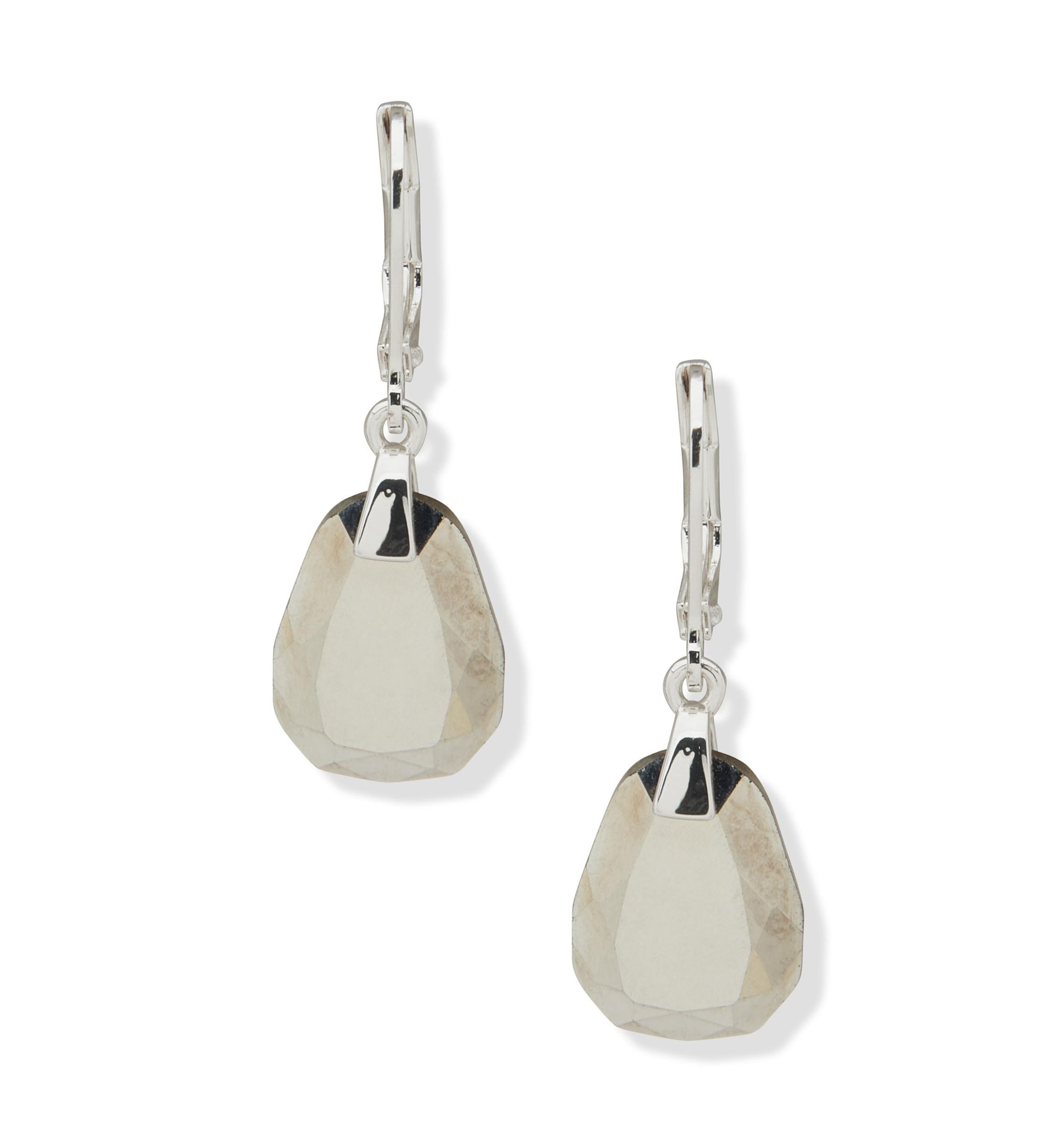 Silver Tone Stone Drop Lever Back Earrings