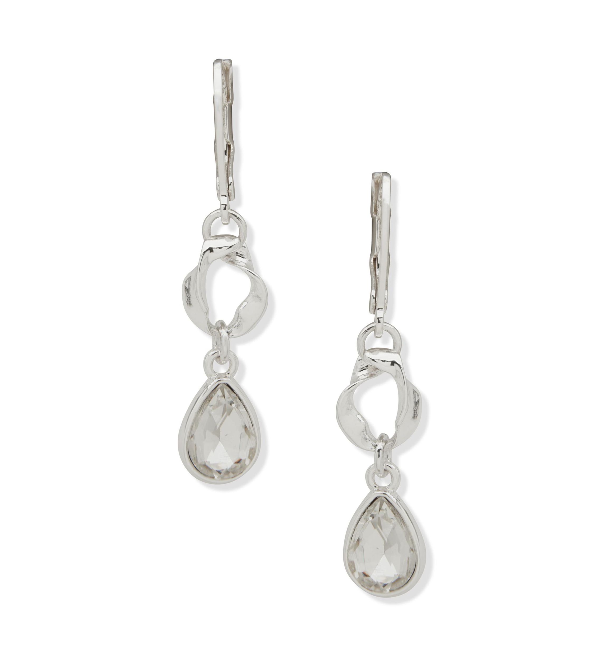 Silver Tone Twisted Link Drop Earrings