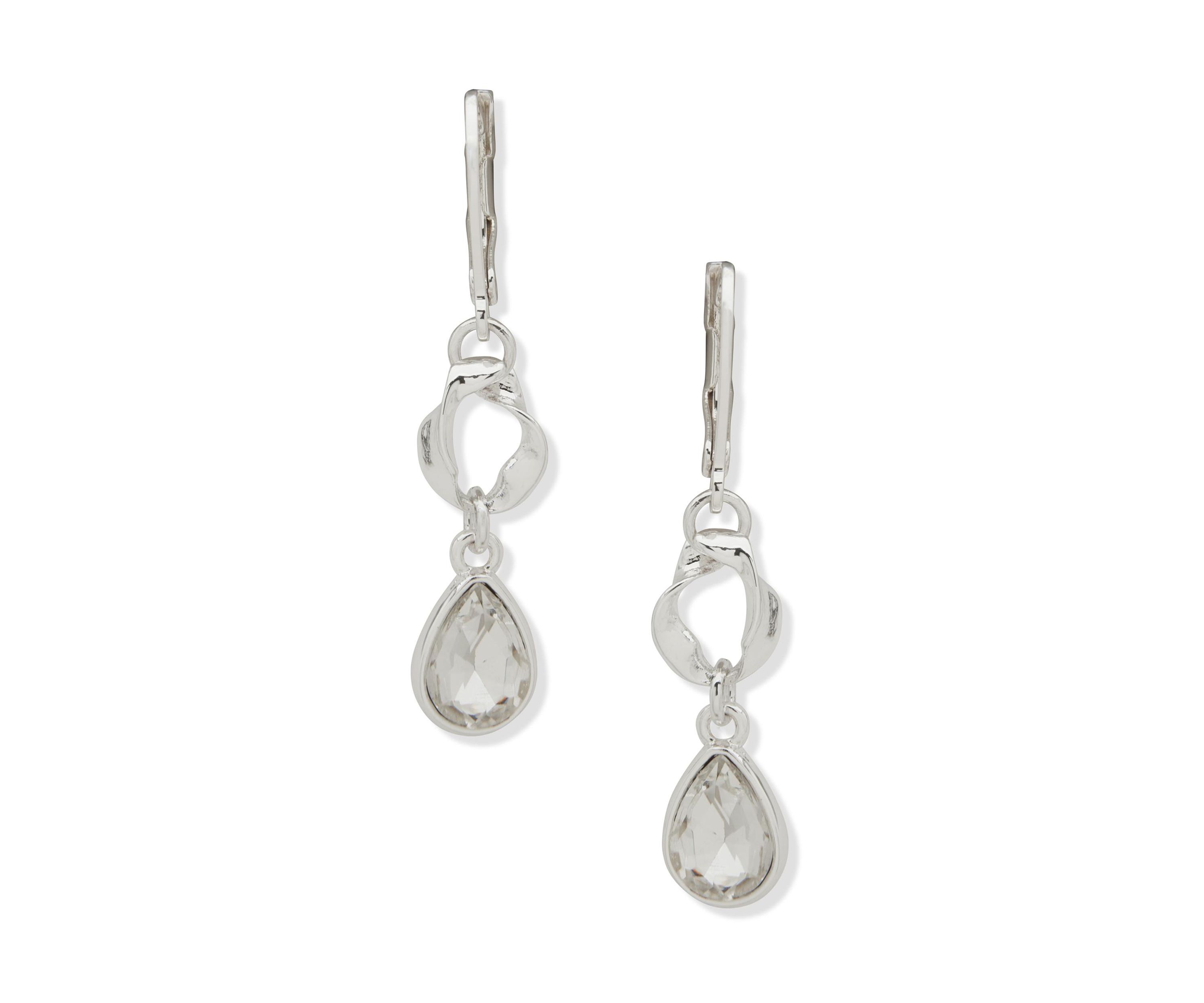 Silver Tone Twisted Link Drop Earrings