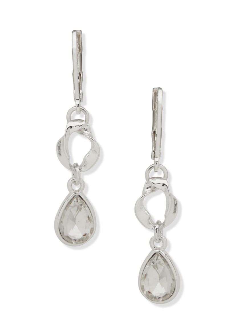 Silver Tone Twisted Link Drop Earrings