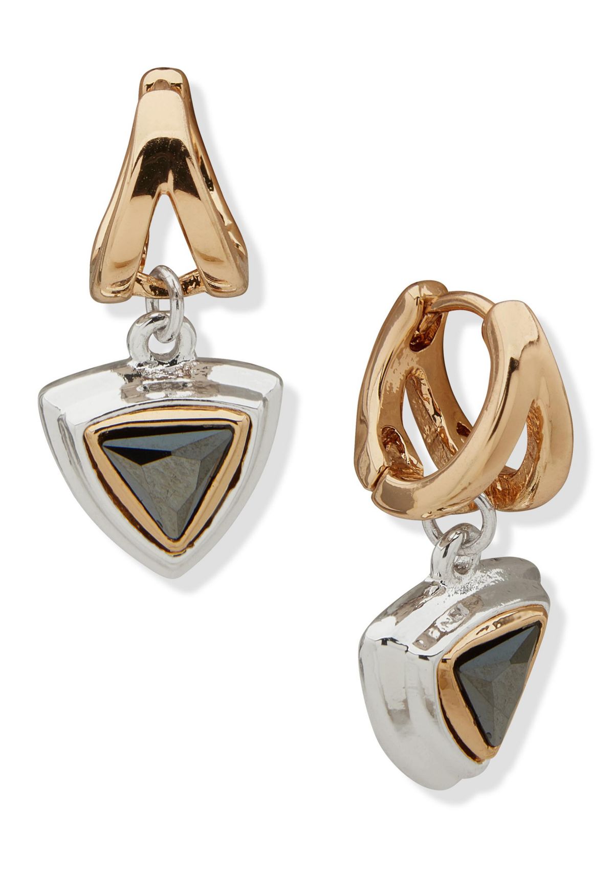 Tri Tone 12 Millimeter Drop Hoop Earrings